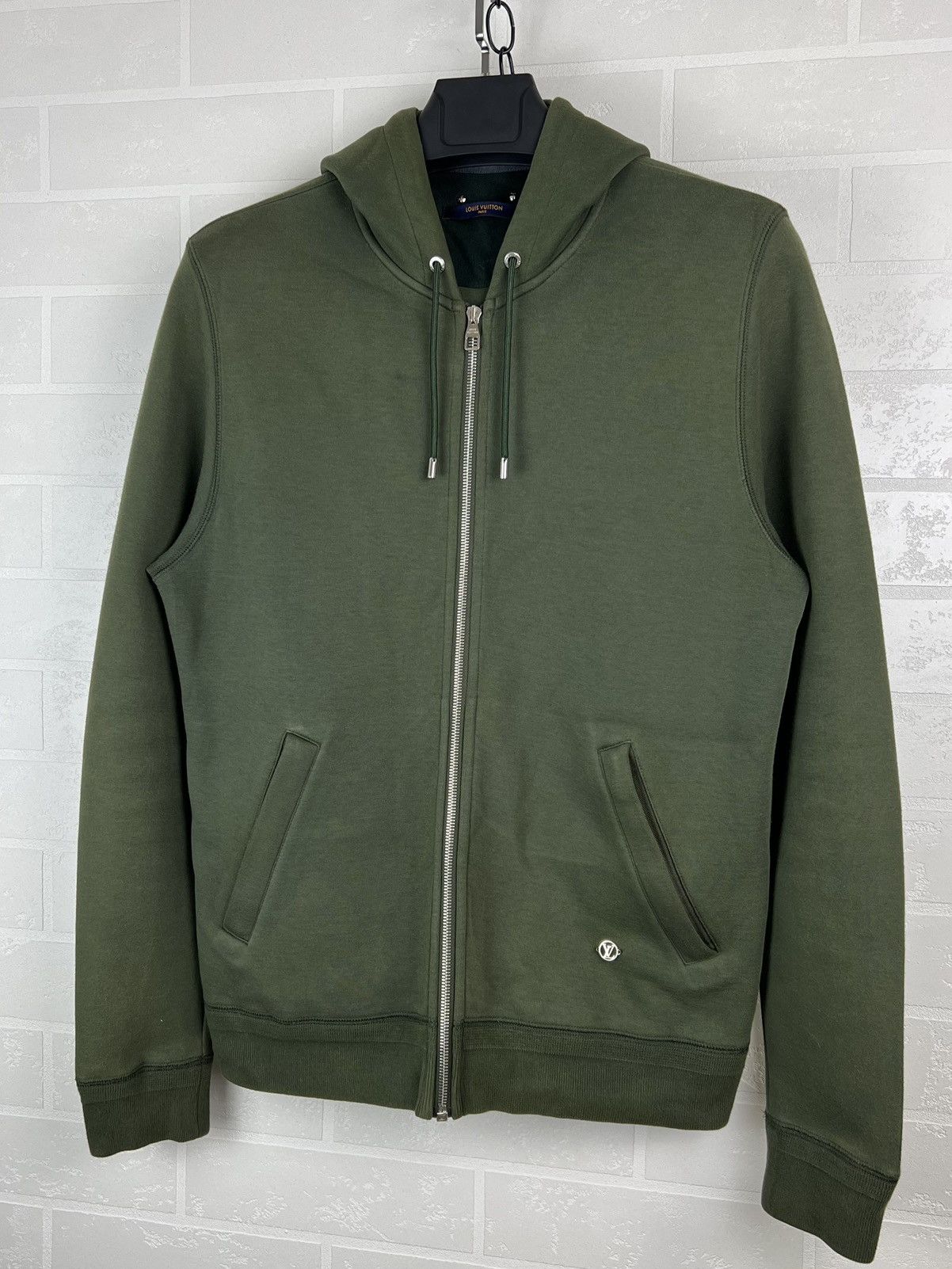 Louis Vuitton LOUIS VUITTON Zip Hoodie Cotton LV Logo Dark Olive Men’s Size US L / EU 52-54 / 3 - 3 Thumbnail