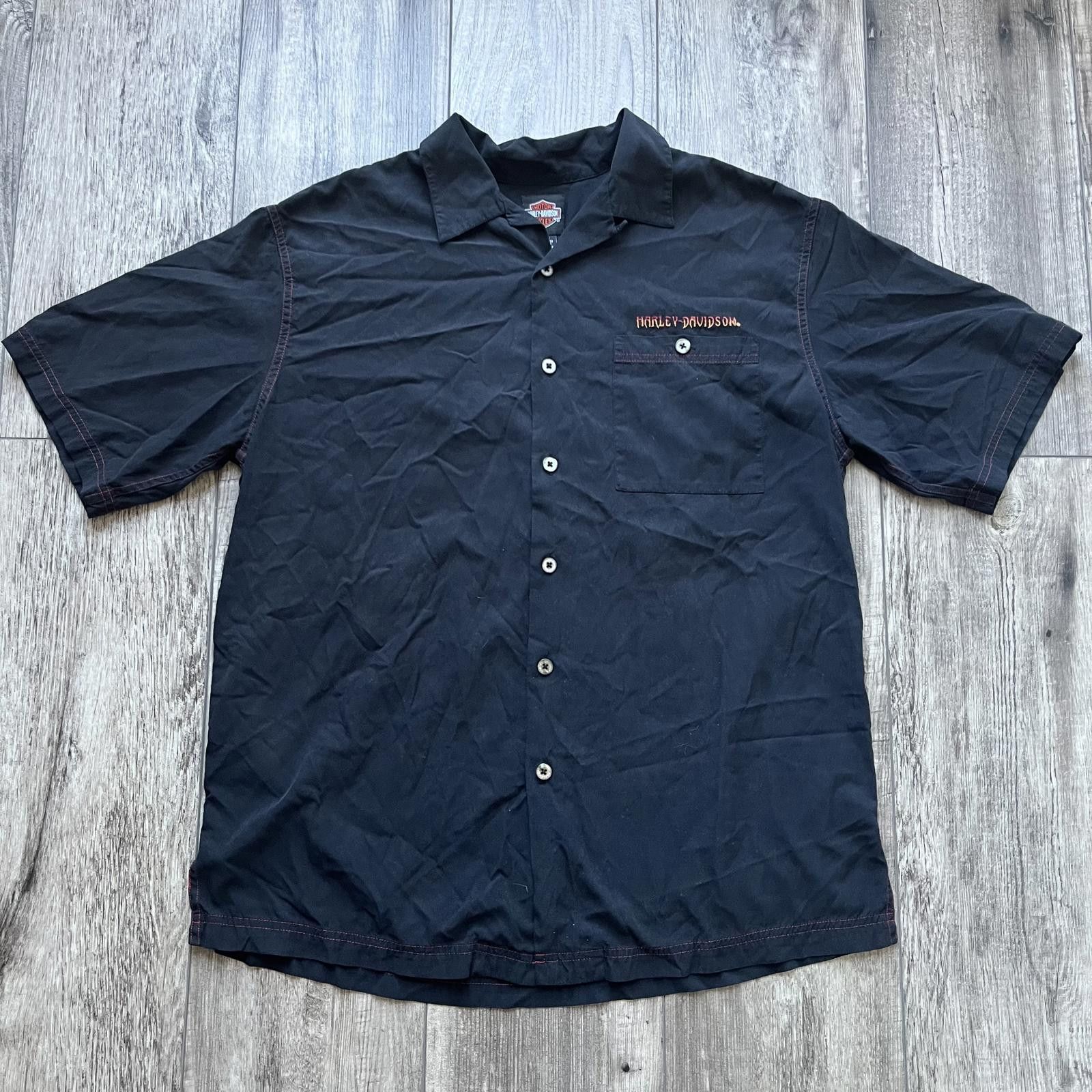 Harley Davidson × Vintage Vintage Embroidered Silk Harley Davidson Flame Eagle Shirt Size US L / EU 52-54 / 3 - 2 Thumbnail