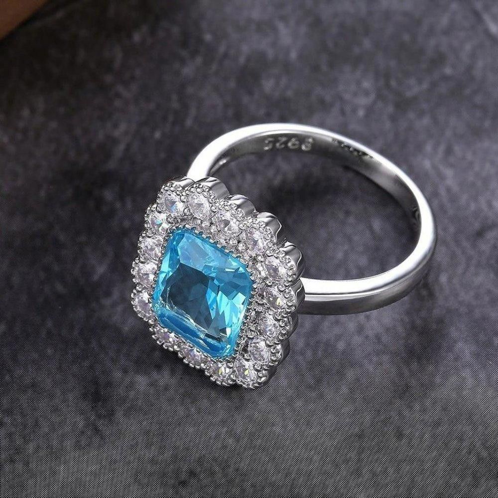 Designer Blue Inlaid Aquamarine Rhinestone Silver Ring - Size 5 Size ONE SIZE - 4 Thumbnail