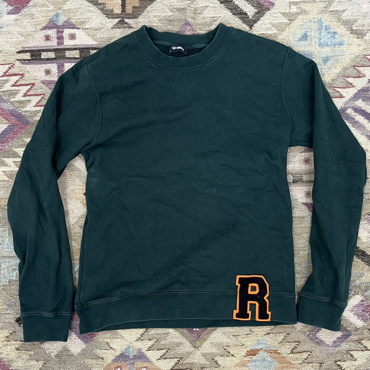 image of Raf Simons R Logo Crewneck Sweatshirt in Green, Men's (Size Large)