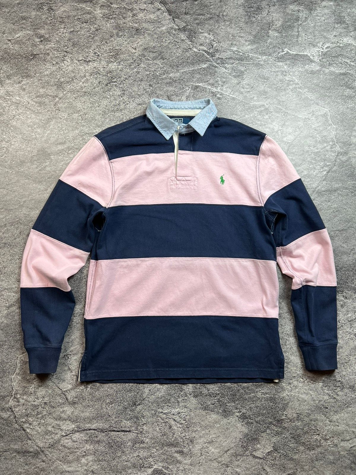 Pre-owned Polo Ralph Lauren X Vintage 90's Polo Ralph Laurent Striped Rugby Japan Style Polo Shirt In Pink Stripe