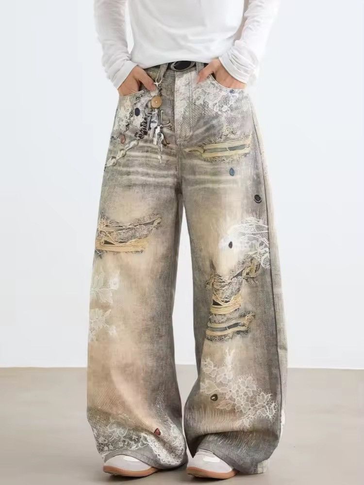 Japanese Brand Vintage-Inspired Print Wide-Legged Jeans Size US 30 / EU 46 - 1 Thumbnail