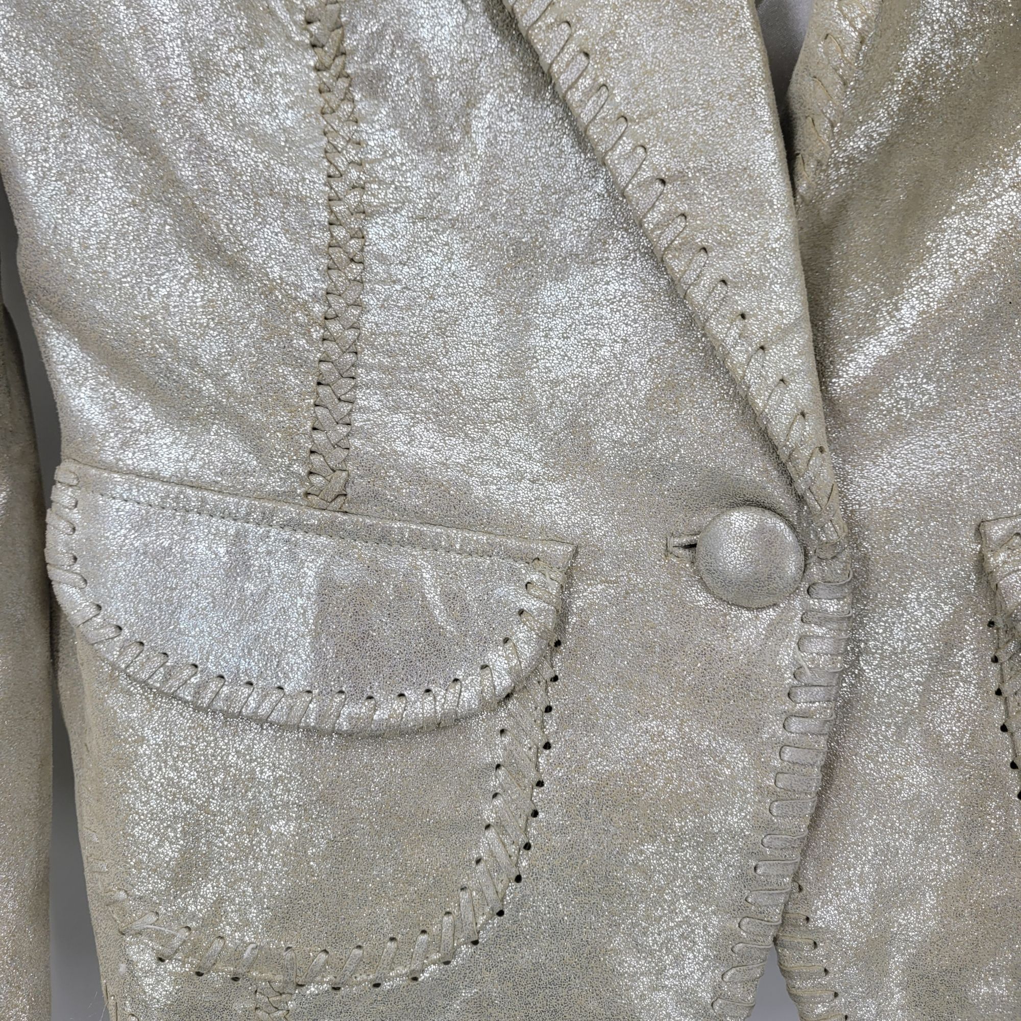 White House Black Market WHBM Metallic Gold Western Genuine Leather Bolero Jacket 6 P Size M / US 6-8 / IT 42-44 - 7 Thumbnail