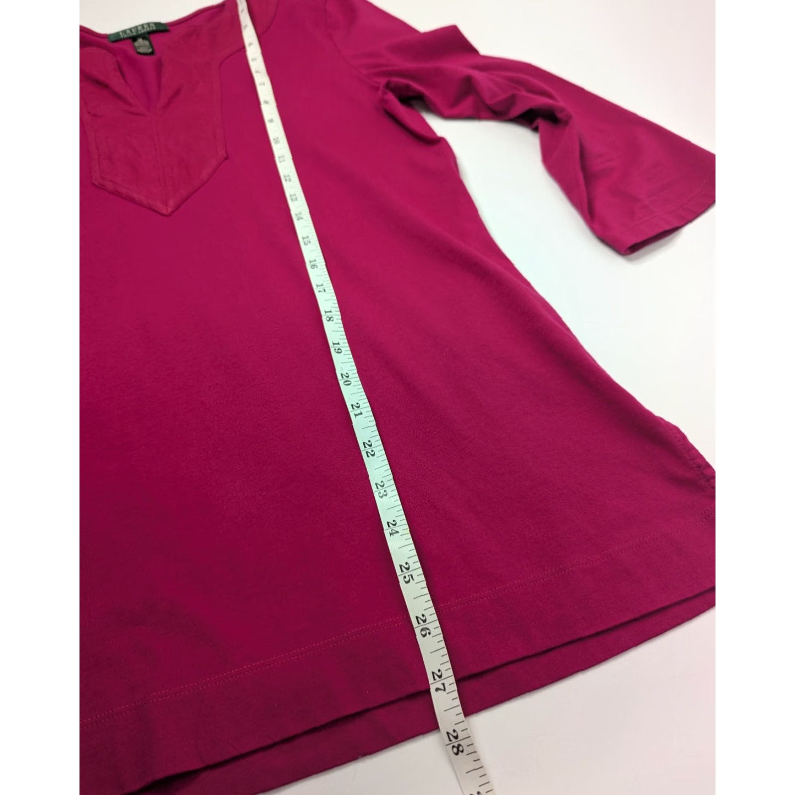 Ralph Lauren Lauren Ralph Lauren Womens Medium Cotton 3/4 Sleeve V-Neck Hot Pink Blouse Shirt Size M / US 6-8 / IT 42-44 - 4 Thumbnail