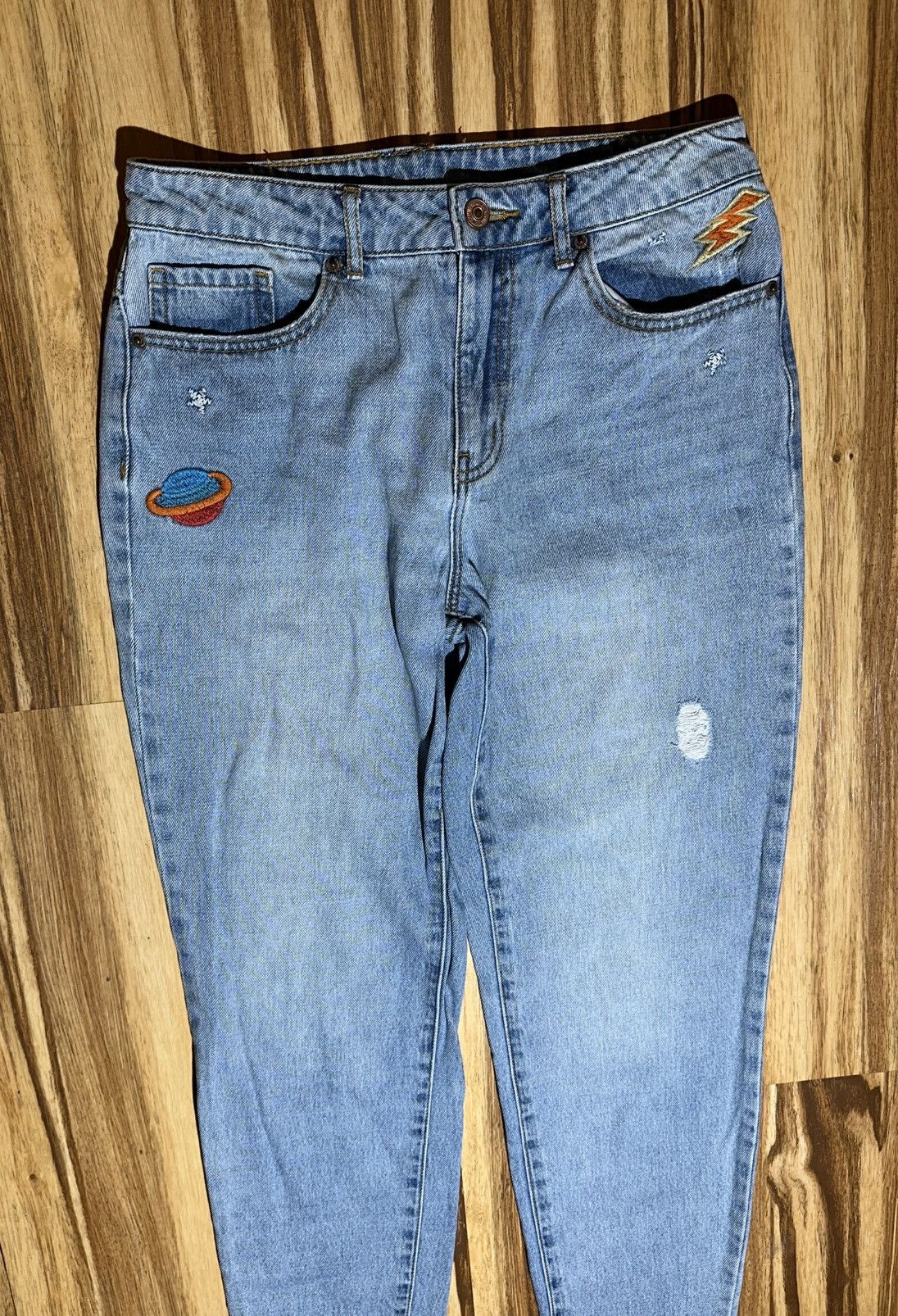 Forever 21 Alien Embroidered Blue Jeans with Patches By Forever 21 Size 34" / US 12 / IT 48 - 3 Thumbnail