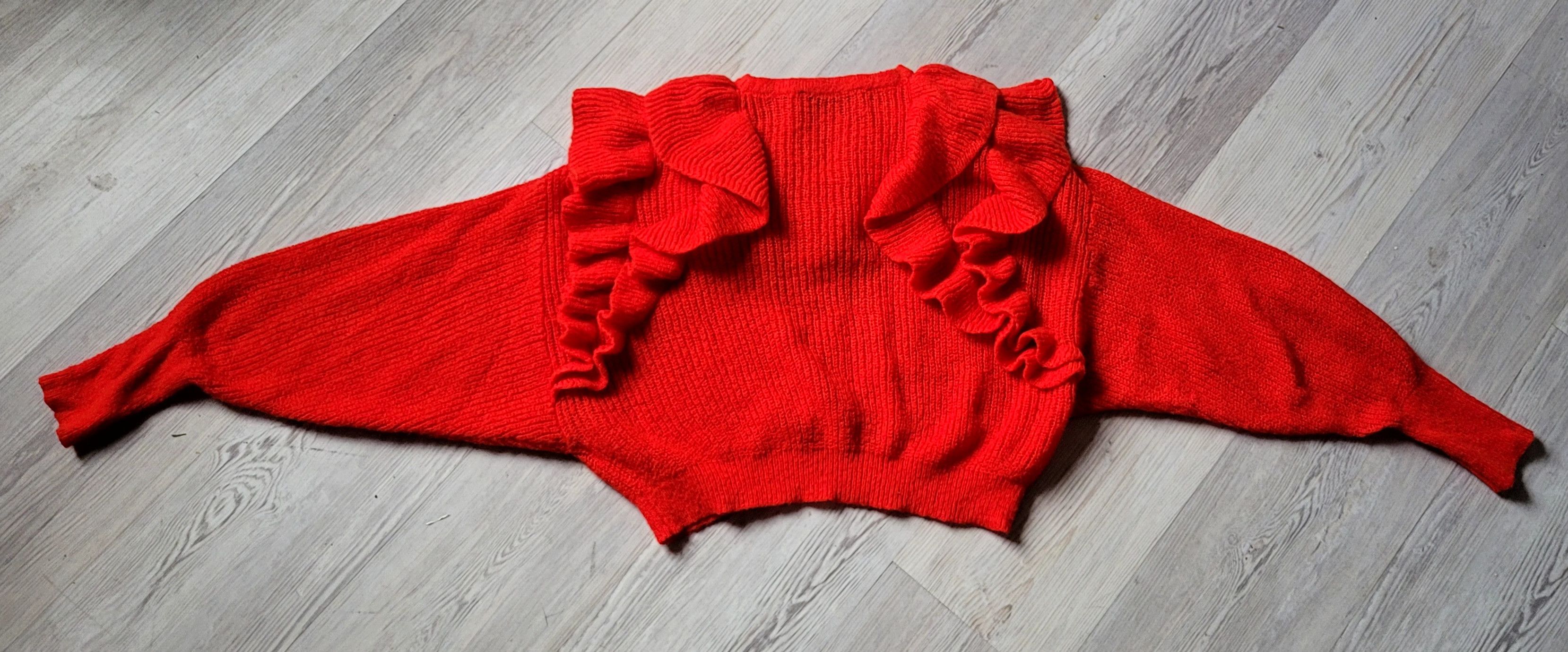 Zara Vibrant red - nice comfy cropped ruffled top! Size M / US 6-8 / IT 42-44 - 5 Thumbnail