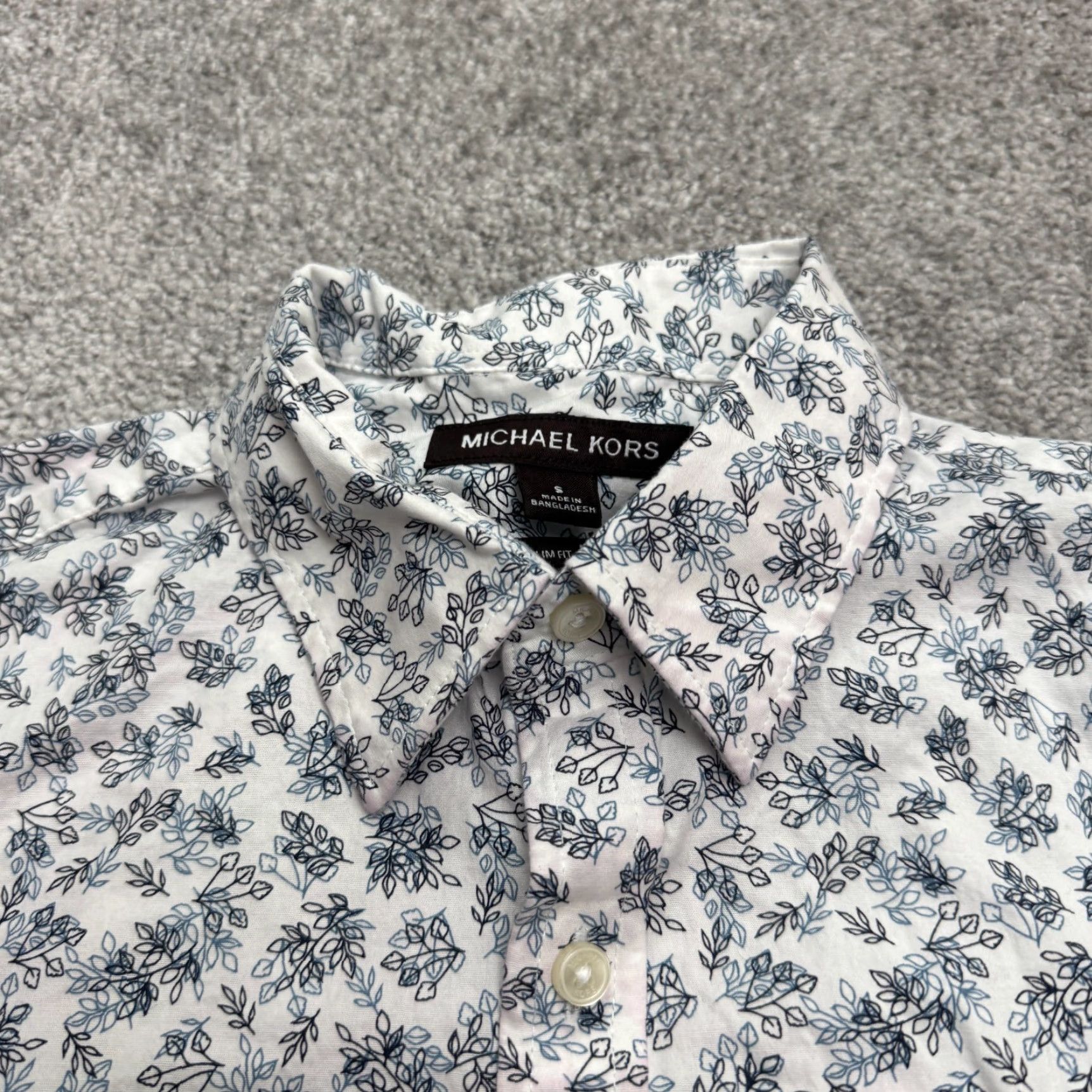 Michael Kors VINTAGE Michael Kors Womens Shirt Button-Up Long Sleeve Floral Cotton Slim Fit Classic Preppy White Blue 2010s Girls Size S / US 4 / IT 40 - 4 Thumbnail