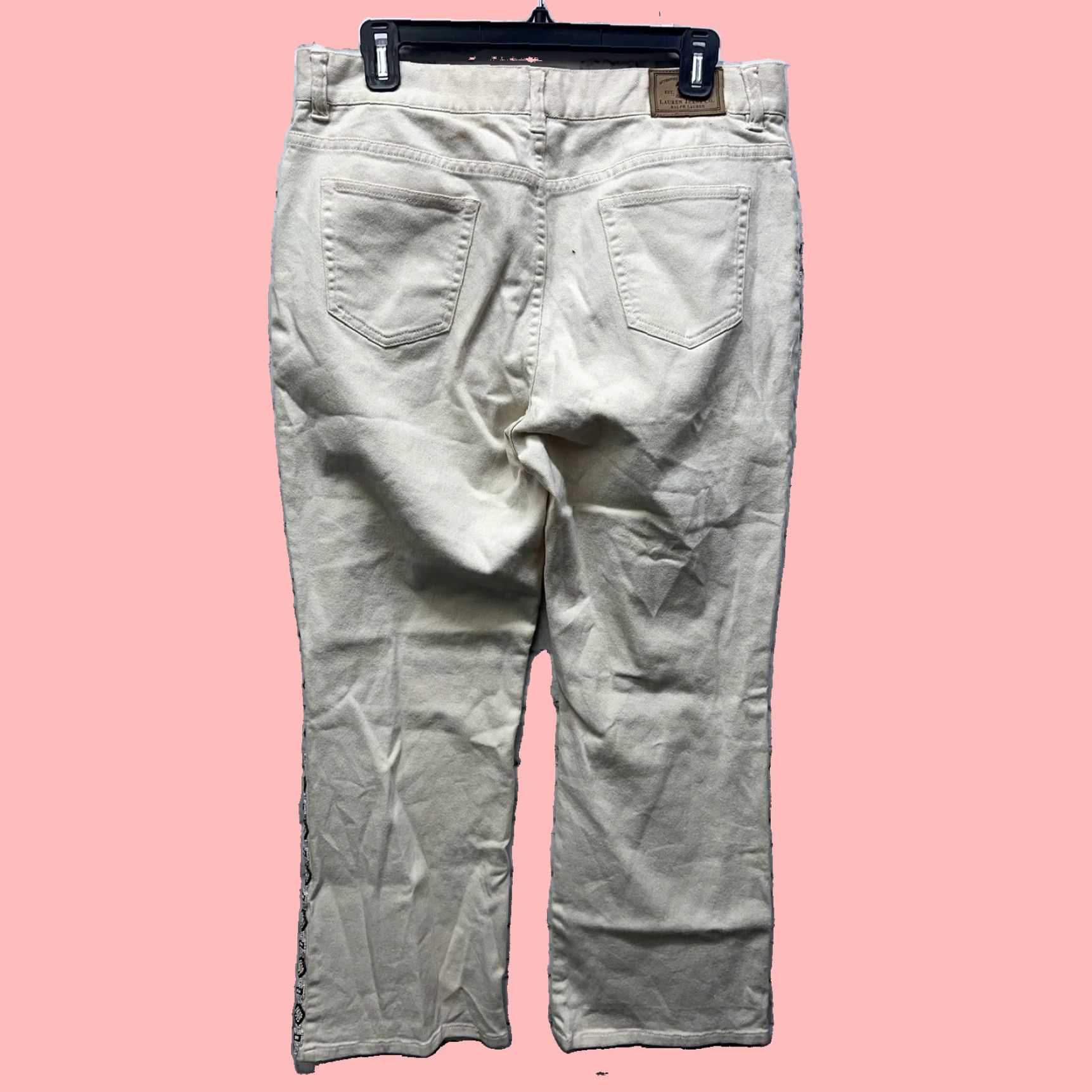 Ralph Lauren Authentic Ralph Lauren Distressed White Jeans with Delicate Beading Details Women's Size 12 Petite 28 Inch Inseam Size 34" / US 12 / IT 48 - 4 Thumbnail