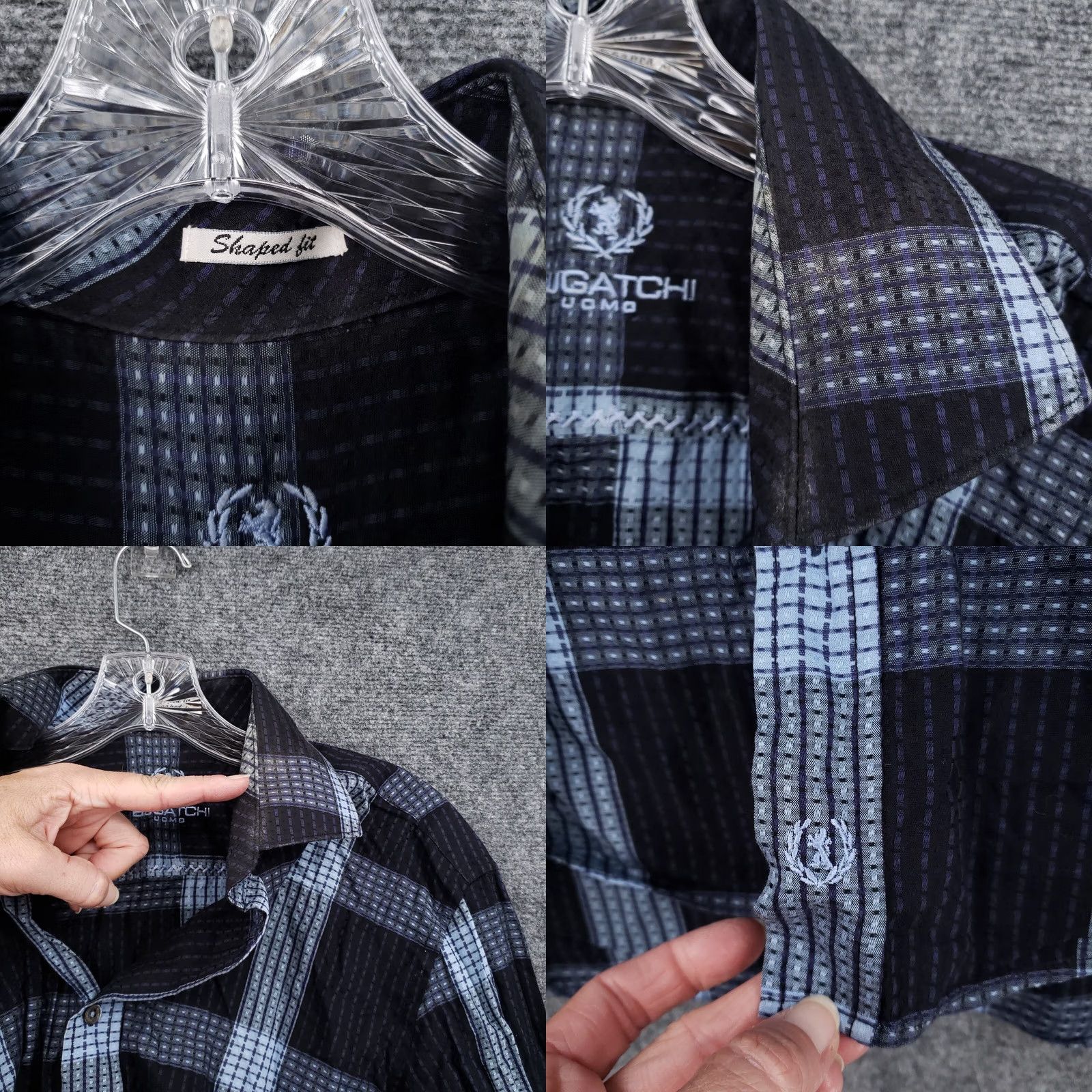 BUGATCHI Bugatchi Uomo Button-Up Shirt Mens M Medium Black Blue Plaid Long Sleeve Casual Shirt Mens Size US M / EU 48-50 / 2 - 8 Thumbnail