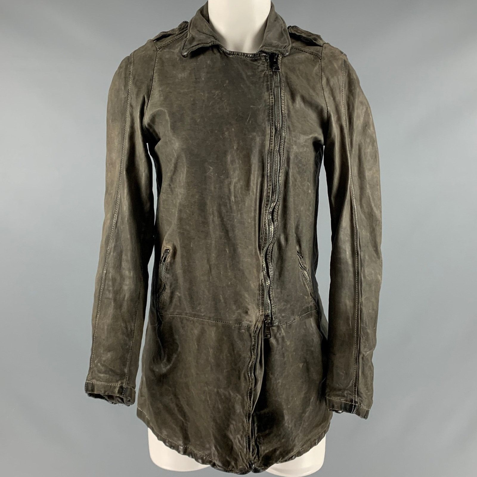 Giorgio Brato GIORGIO BRATO Size 6 Grey Leather Distressed Zip Up Jacket Size M / US 6-8 / IT 42-44 - 1 Thumbnail