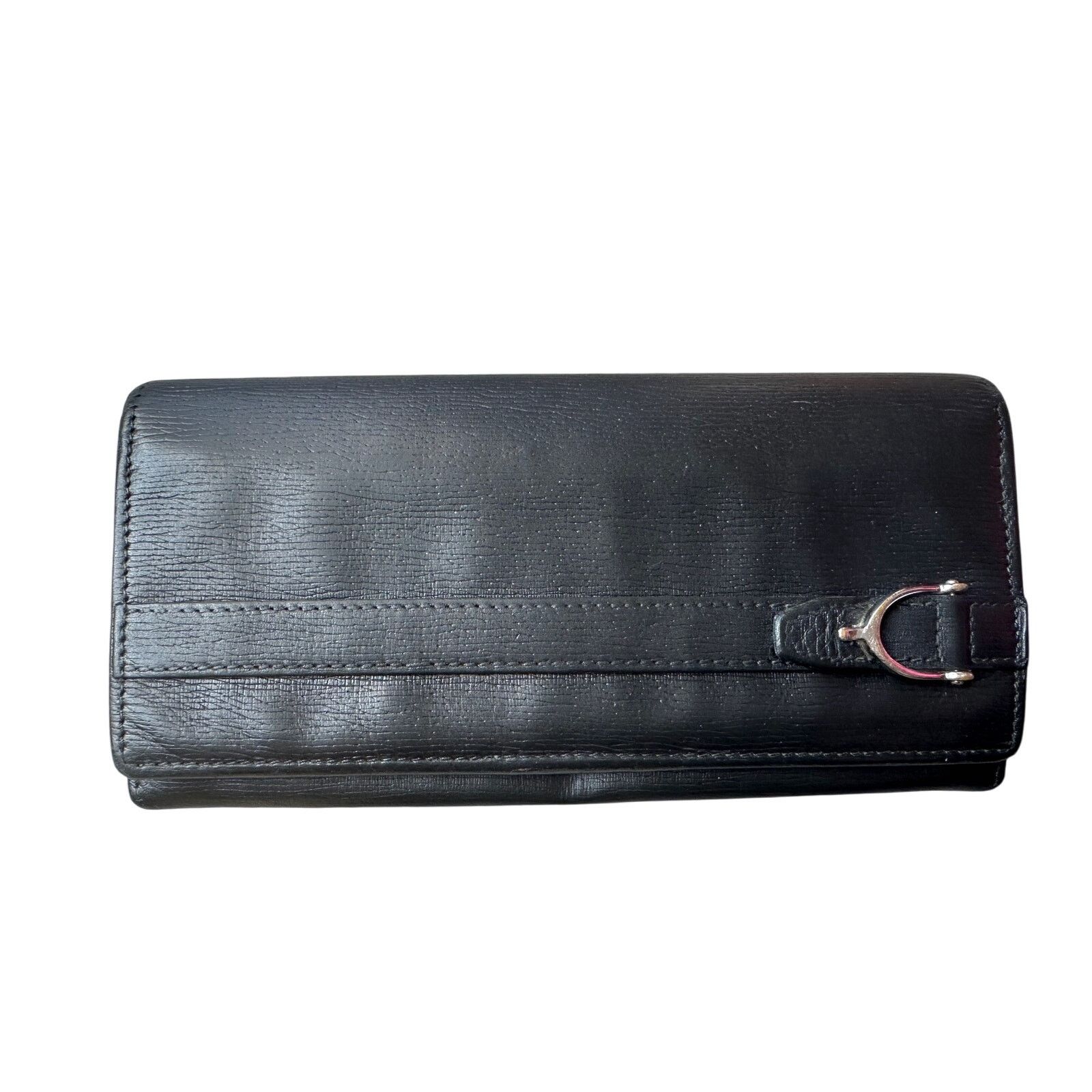 Gucci Gucci Black Long Bifold Wallet with Silver Belt Buckle Size ONE SIZE - 1 Thumbnail