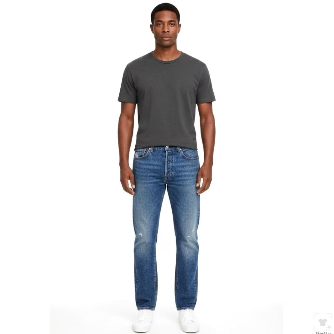 Levi's Levis 501 Jeans Mens 34x32 Blue Medium Wash Straight Denim Button Fly Classic Distressed Pockets Size US 34 / EU 50 - 4 Thumbnail