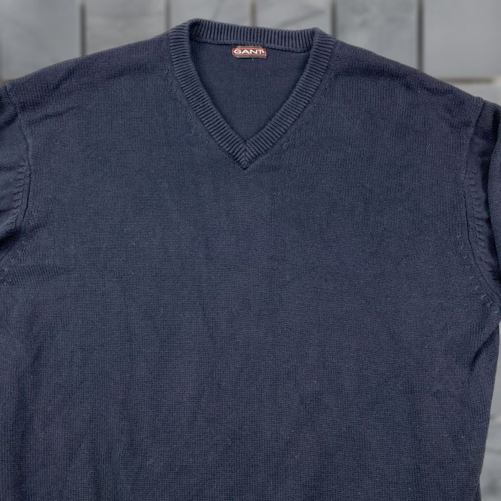 Gant VINTAGE? No – Gant Sweater XL Blue Pullover V-Neck Long Sleeve Ribbed Hem & Cuffs Cotton Blend Logo Modern Knit Size US XL / EU 56 / 4 - 1 Thumbnail