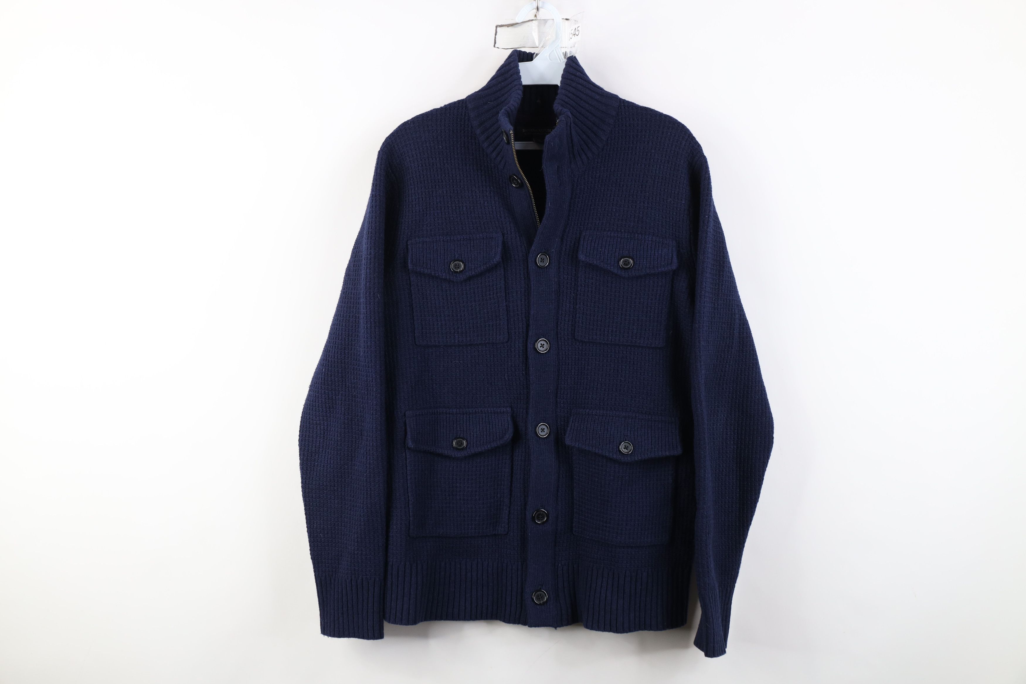 Banana Republic Banana Republic Italian Merino Wool Thermal Knit Jacket Blue Size US M / EU 48-50 / 2 - 1 Thumbnail