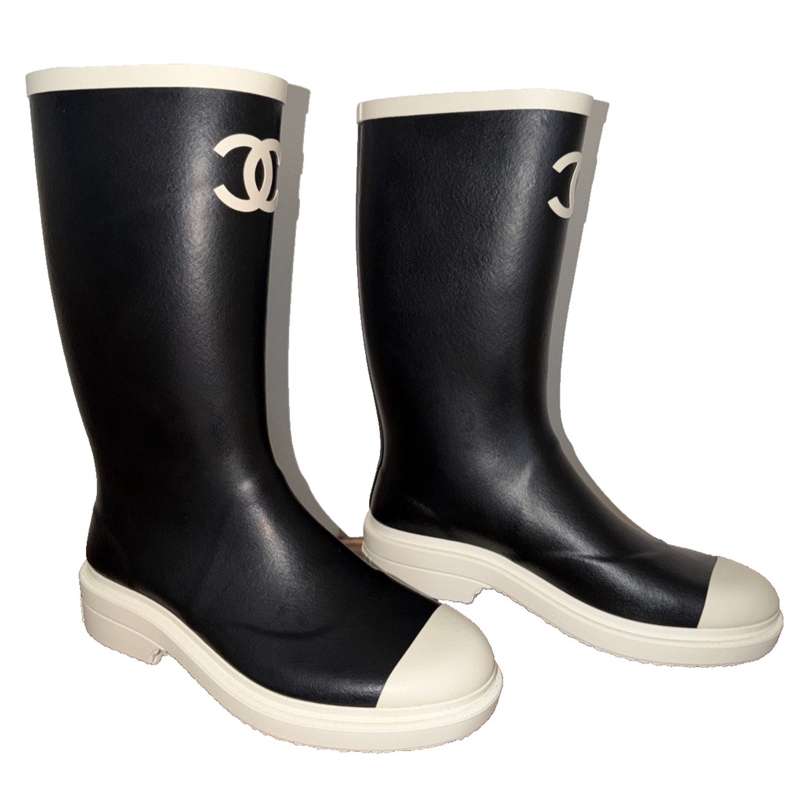 Chanel Chanel Black White CC Logo Rubber Rain Boots 38 Size US 8 / IT 38 - 6 Thumbnail