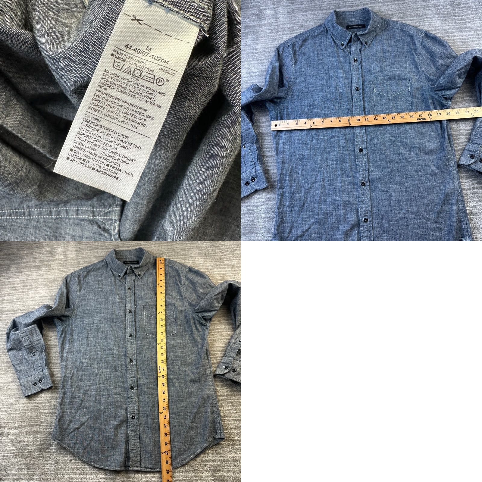 Banana Republic Banana Republic Shirt Mens Medium Blue Chambray Button Up Grant Slim Fit Cotton Shirt Size US M / EU 48-50 / 2 - 8 Thumbnail