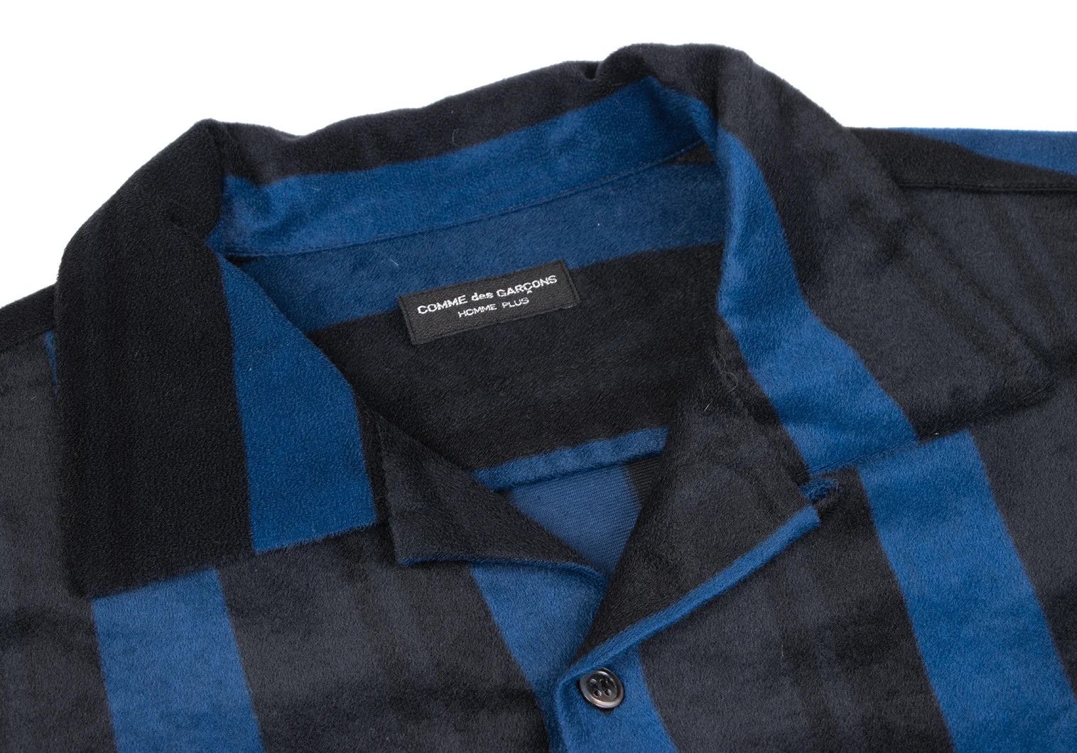 Comme des Garcons Homme Plus Nylon Pile Stripe Open Collar Short Sleeve Shirt Blue Black Size US M / EU 48-50 / 2 - 3 Thumbnail