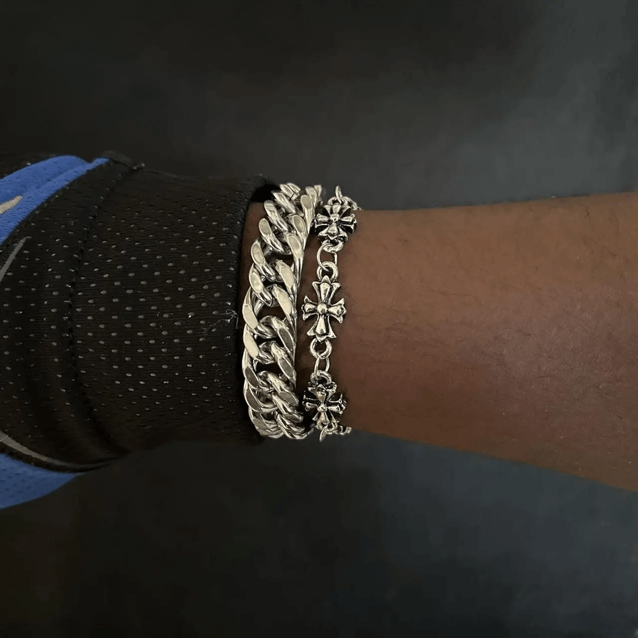Jewelry Vintage 2000s Style Silver Cross Hip Hop Punk Bracelet Size ONE SIZE - 2 Thumbnail