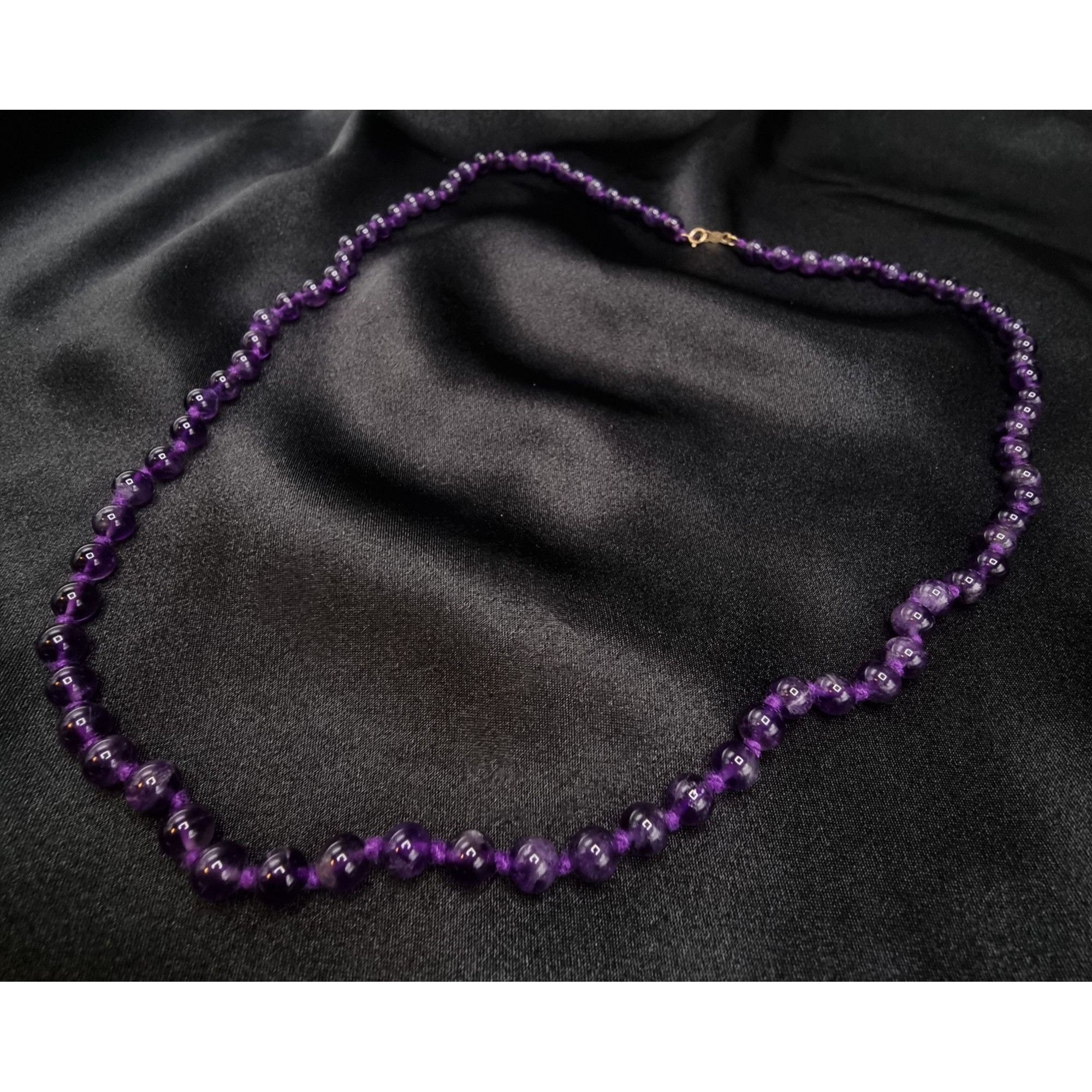 Vintage 1990s 14K RGE Signed Amethyst Beaded Necklace