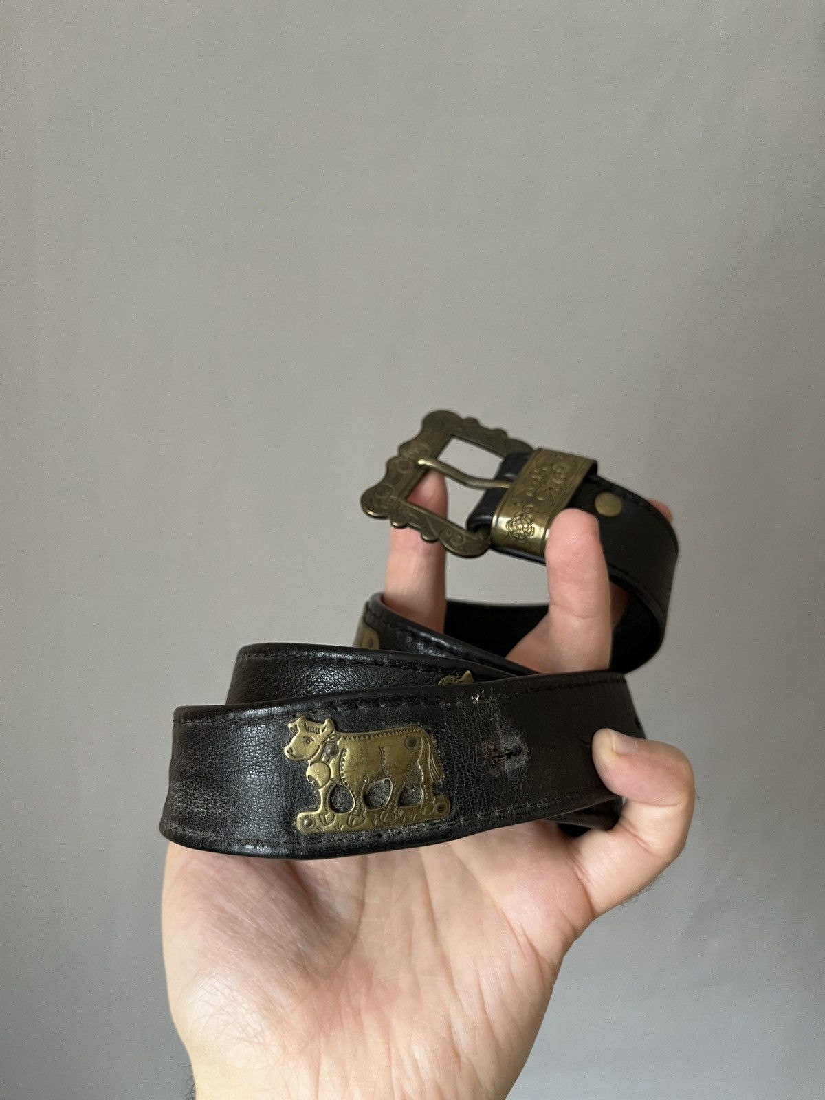 Vintage Vintage Avant Garde Tyrol Cows Ethno Leather Belt Size ONE SIZE - 5 Thumbnail