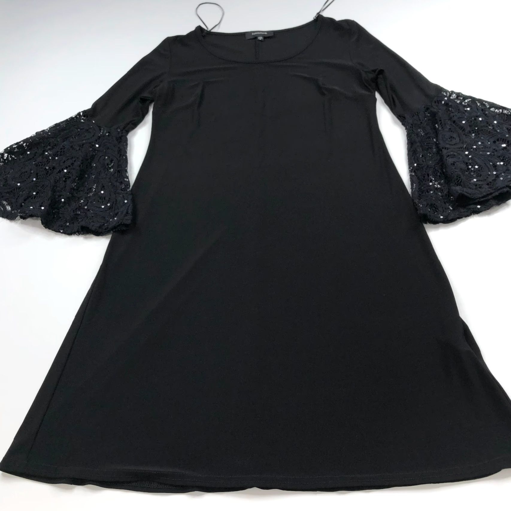 Vintage RM Richards 6 Lace Sequin Bell Sleeve Women's Boat Neck Above Knee Dress Black Size M / US 6-8 / IT 42-44 - 7 Thumbnail
