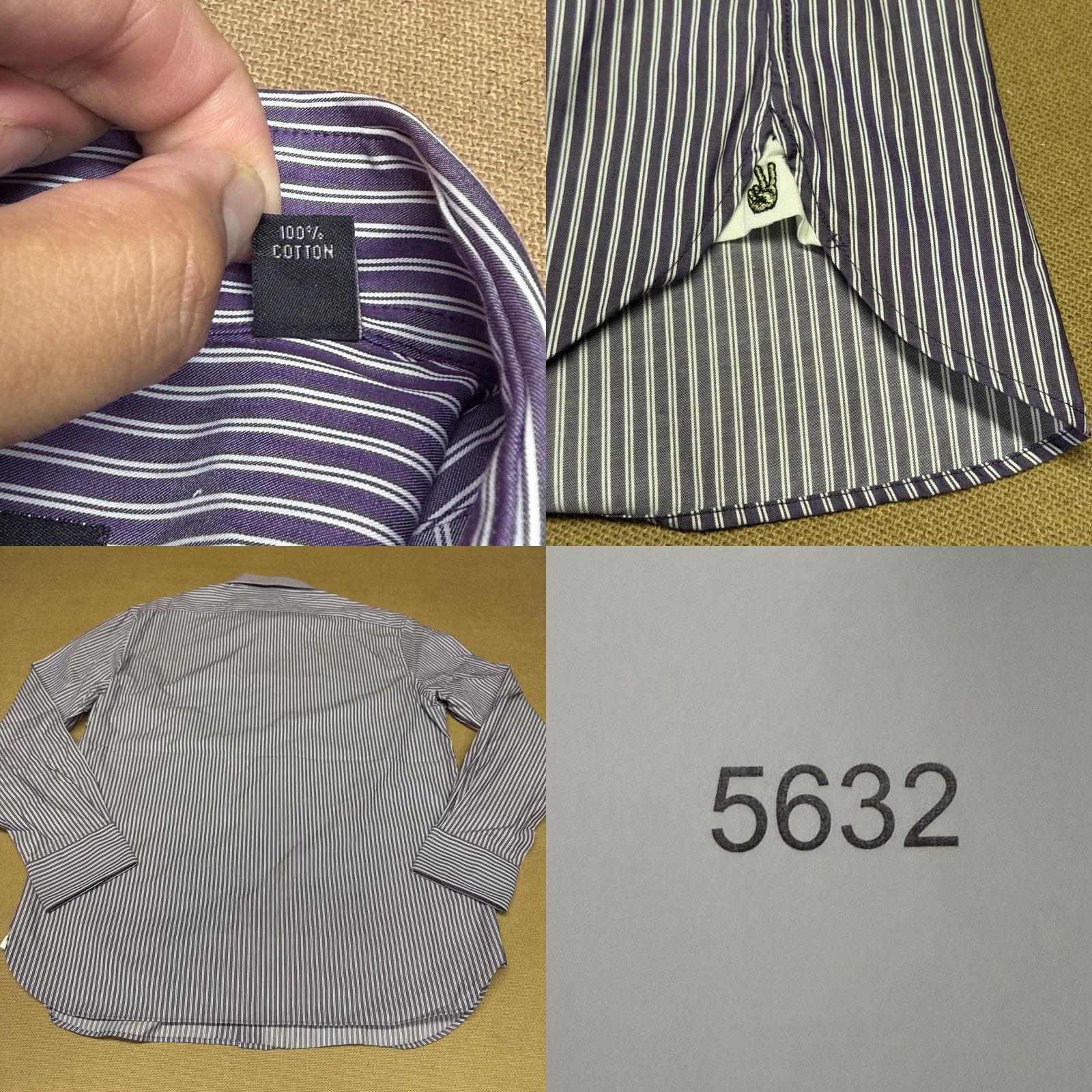 John Varvatos John Varvatos Shirt Mens 15.5 Purple Stripe Long Sleeve Dress 100% Cotton Size 42R - 8 Thumbnail