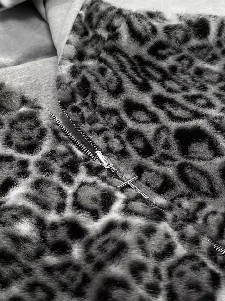 Japanese Brand Grey Leopard Print Reversible Fleece Zip Hoodie – Streetwear Size US XL / EU 56 / 4 - 3 Thumbnail