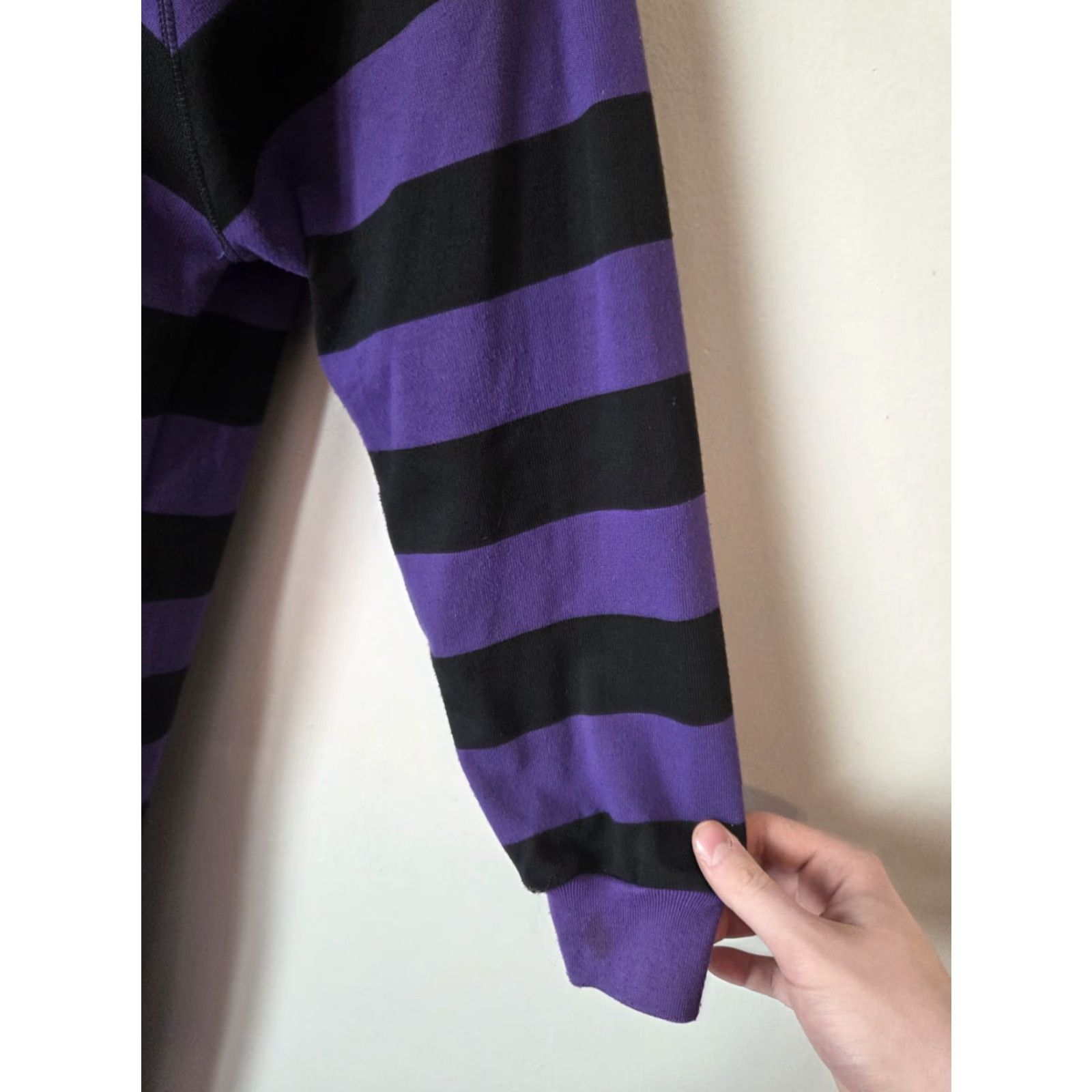 Vintage VTG 80s Adolfo II Purple Black Stripe Drop Waist Ruffle Hem Sweater Dress S Womens Size S / US 4 / IT 40 - 4 Thumbnail