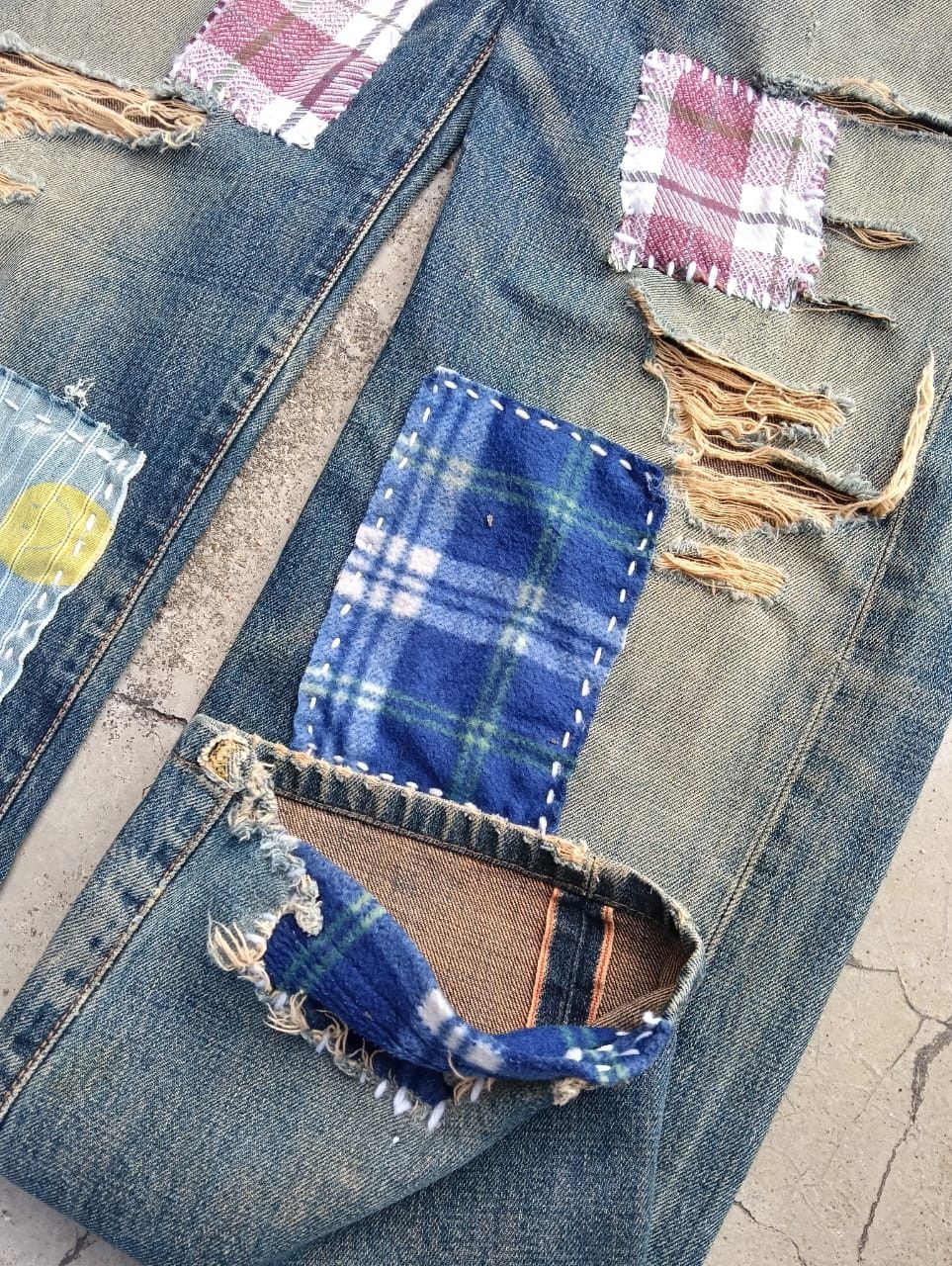 Edwin THRASHED vintage Edwin 505x selvedge patchwork denim. Size US 28 / EU 44 - 9 Thumbnail