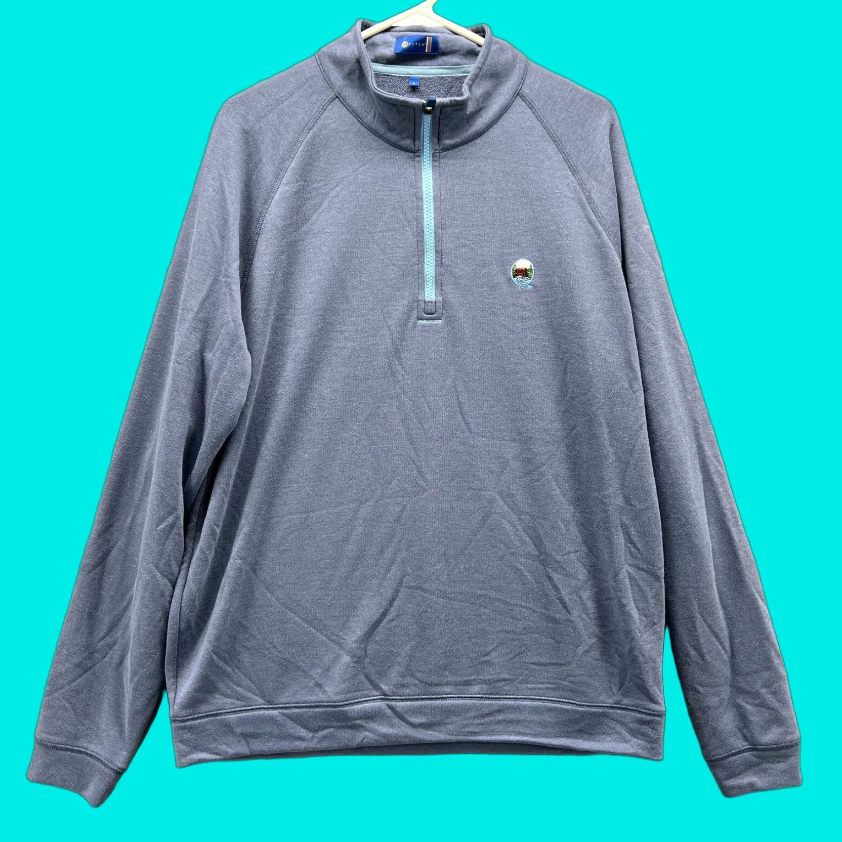 Vintage Stitch Sweater Mens Large Adult Blue Pullover 1/4 Zip Fleece Golf Club Logo Mock Neck Size US L / EU 52-54 / 3 - 1 Thumbnail