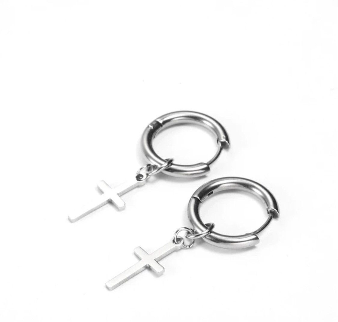 Jewelry Silver Cross Men's Earrings Size ONE SIZE - 1 Preview