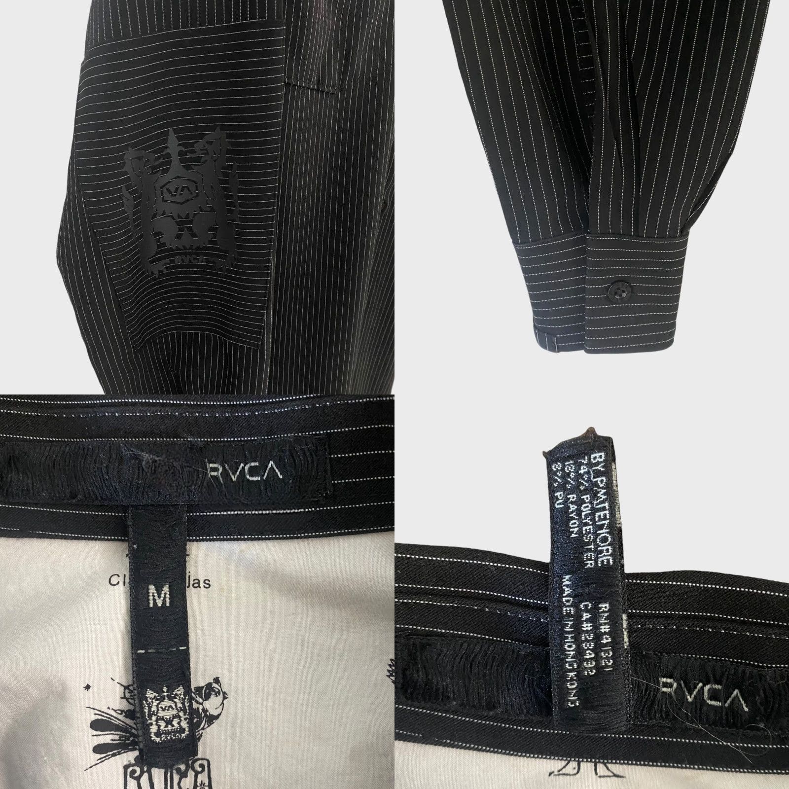 RVCA RVCA by PM Tenore Pinstripe Button-Up Shirt Men's Medium Black Long-Sleeve Shirt Size US M / EU 48-50 / 2 - 8 Thumbnail
