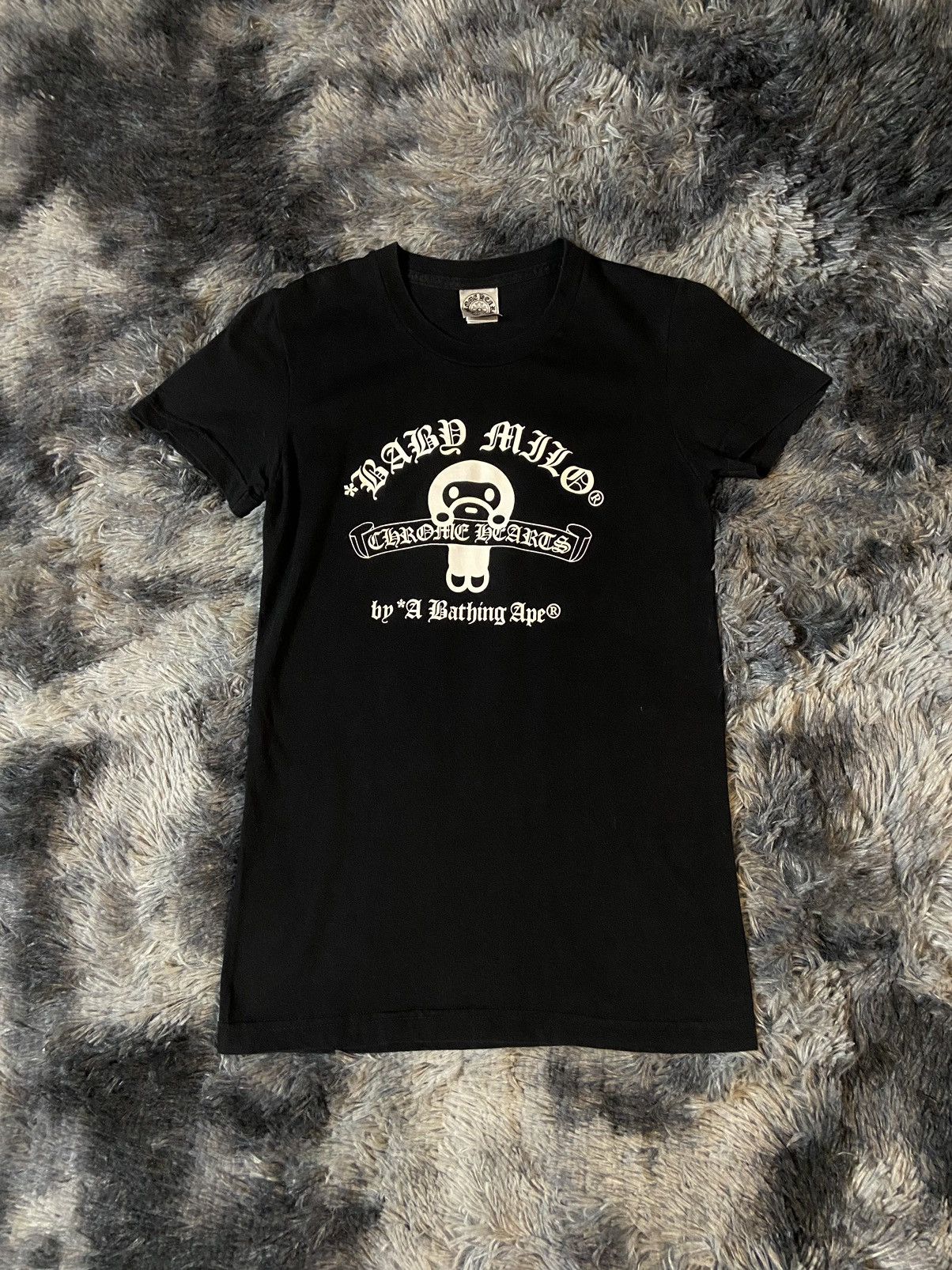 Bape Bape Chrome Hearts Baby Milo Scroll Gothic Logo Tee Black | Grailed