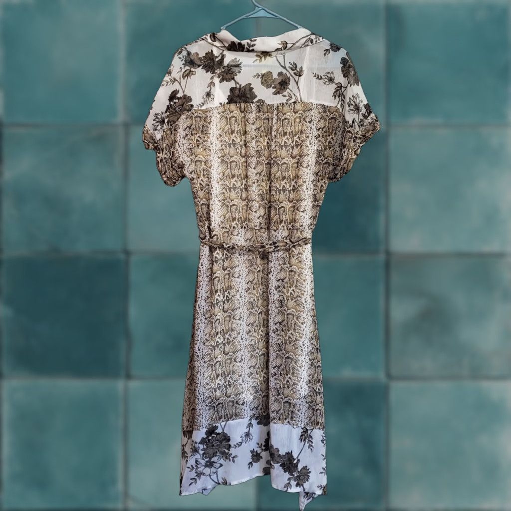 Vintage Fig & Flower Dress Women L Brown Animal Floral Print Button Front Belted Western Dress Size L / US 10 / IT 46 - 1 Thumbnail