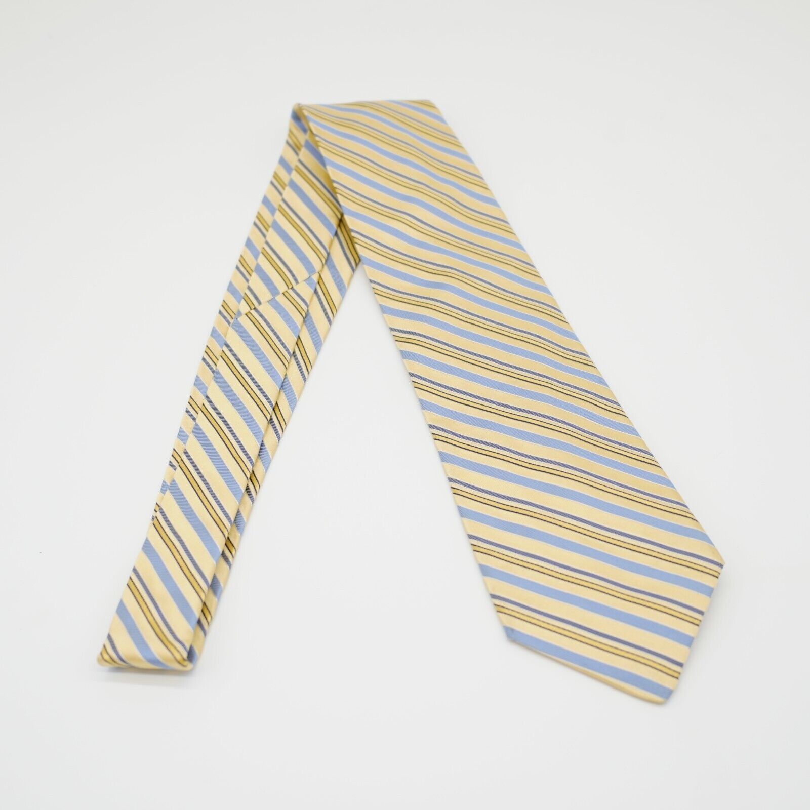 Michael Kors Michael Kors Yellow Blue Striped Woven Silk Tie Size ONE SIZE - 6 Thumbnail