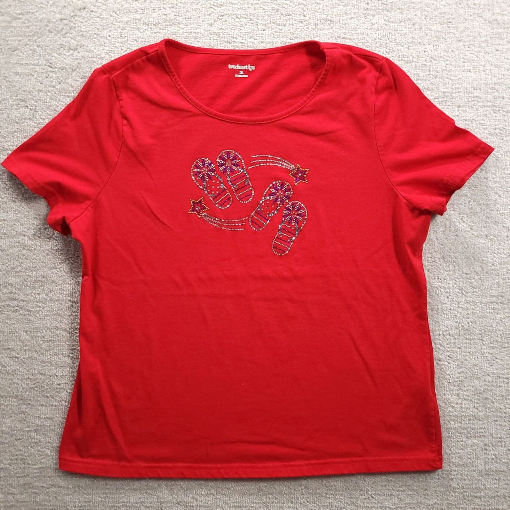 Vintage Breckenridge Womens Embellished Rhinestone Short Sleeve Shirt XL Red Size XL / US 12-14 / IT 48-50 - 2 Thumbnail