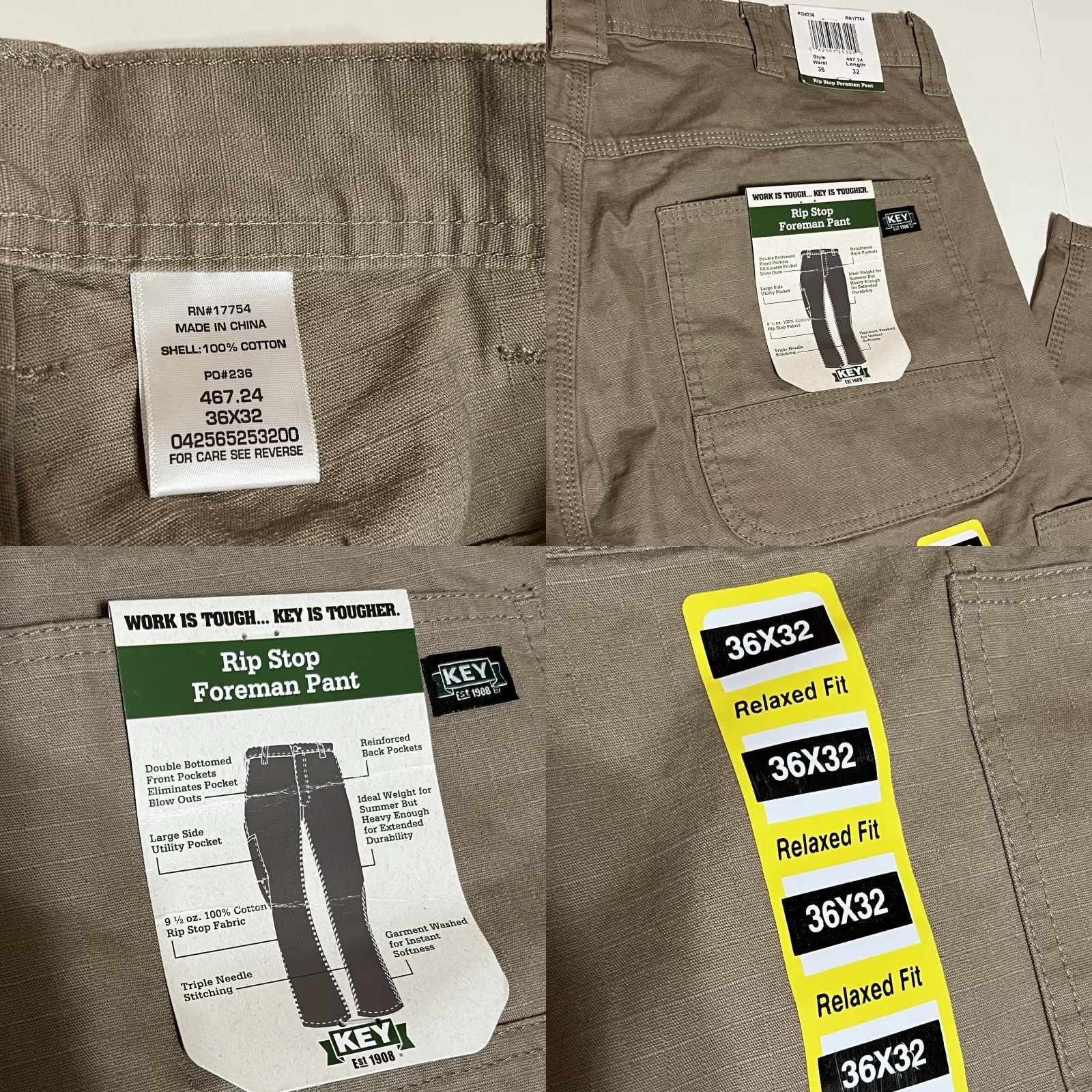 Vintage Key Foreman Work Pants Men's 36x32 Brown Relaxed Fit Carpenter Pants, Regular, Straight, Cotton Canvas, Breathable, Pockets, Zip, Button Closure, NWT Size US 36 / EU 52 - 8 Thumbnail