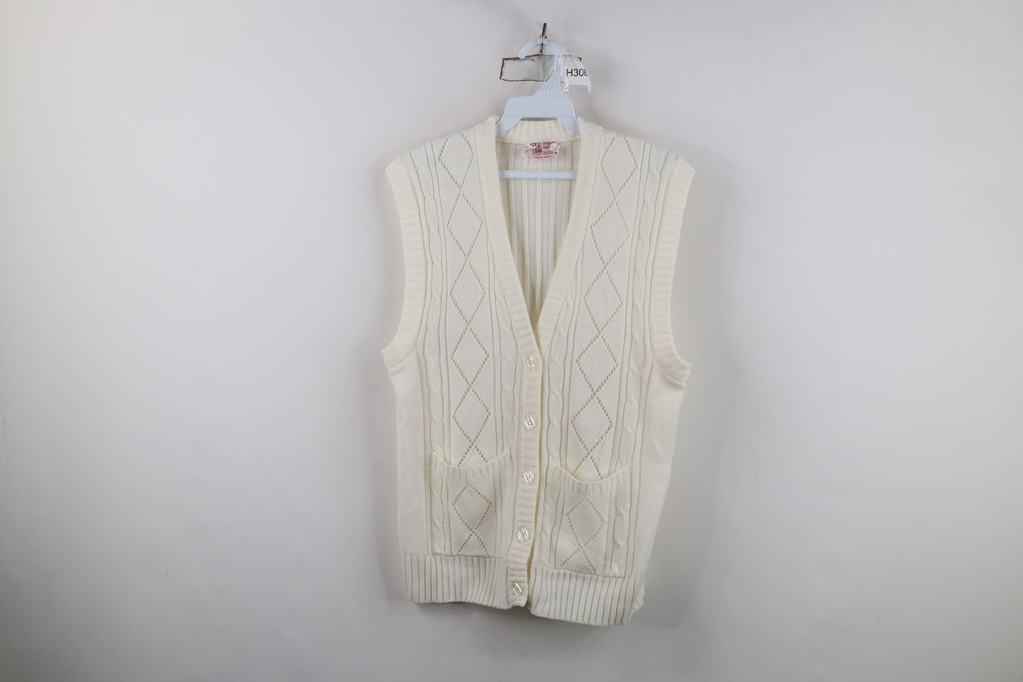 Vintage Vintage 70s Streetwear Cable Knit Cardigan Sweater Vest Size L / US 10 / IT 46 - 1 Thumbnail