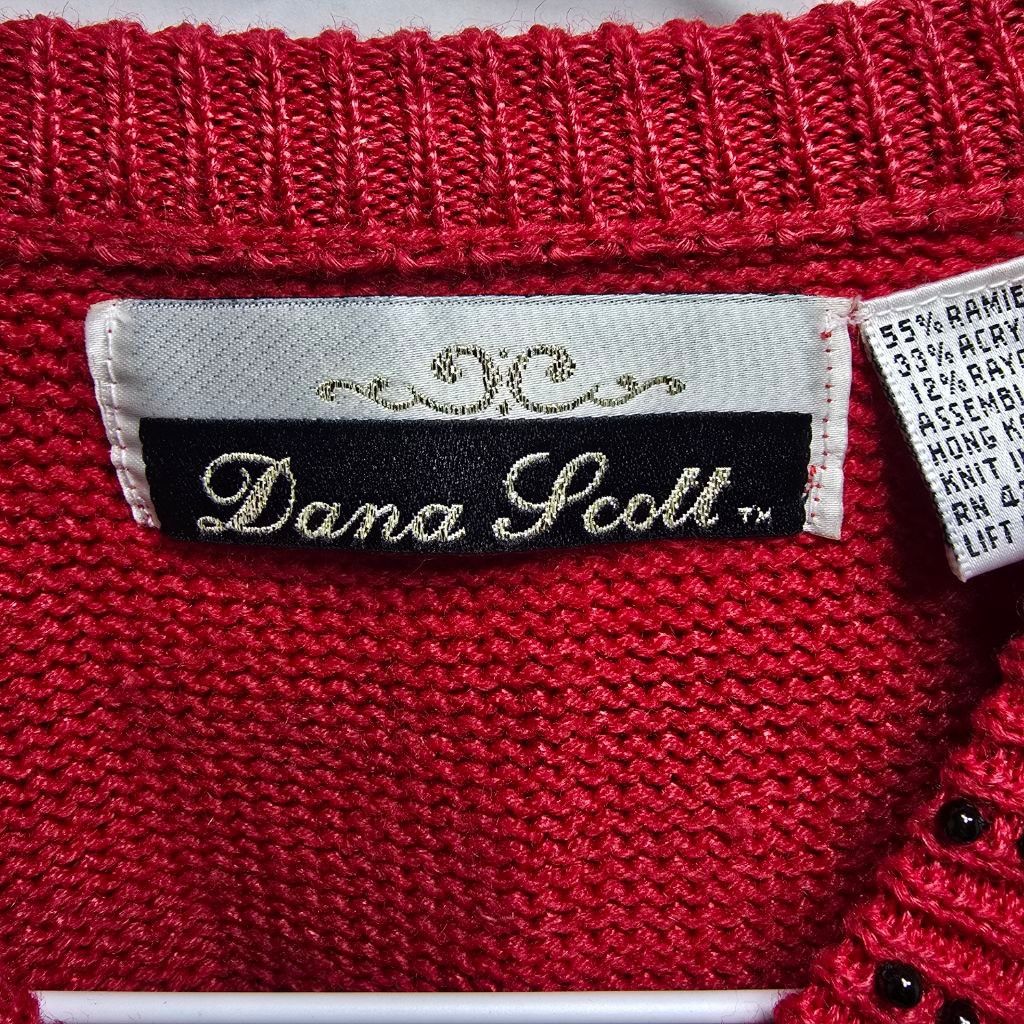 The Unbranded Brand Women's Dana Scott Red & Black Beaded Cardigan Sweater M Size M / US 6-8 / IT 42-44 - 2 Thumbnail