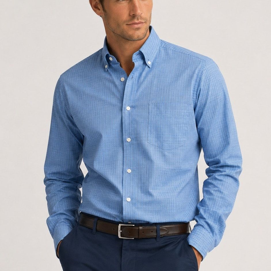 Ralph Lauren Black Label Button Down Shirt Blue Grid 15, Men's (Size M)