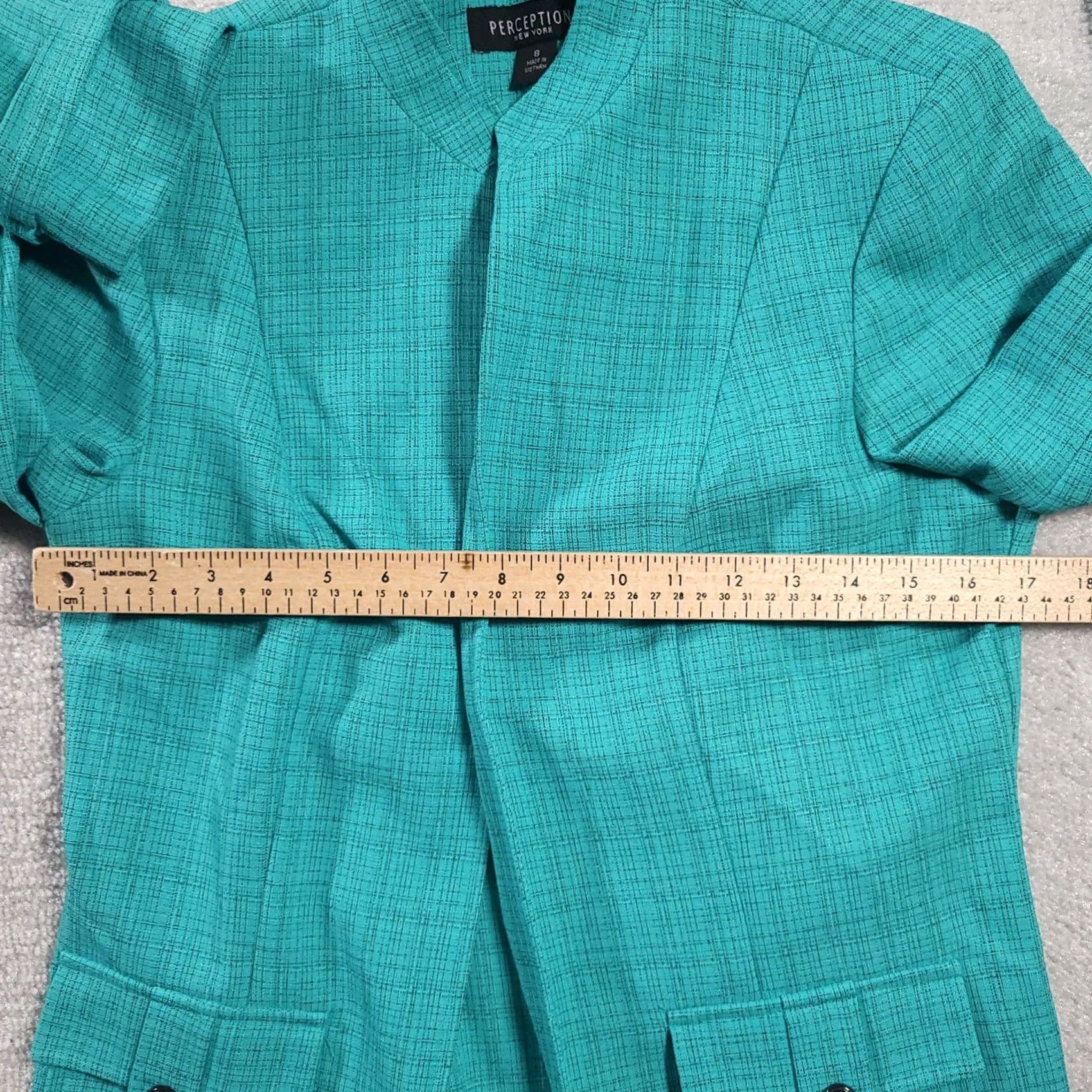 Vintage VINTAGE Perceptions New York Women's Blazer Turquoise Shoulder Pads Sz 8 Blazer Size M / US 6-8 / IT 42-44 - 2 Thumbnail