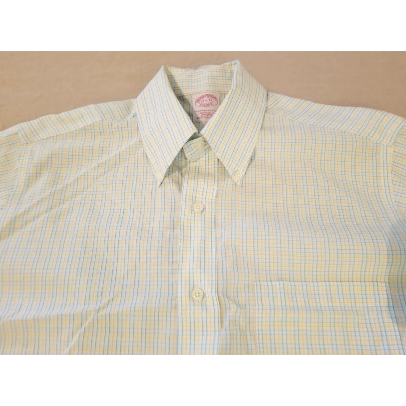 Brooks Brothers Brooks Brothers Dress Shirt Mens 14.5 33 Yellow Cotton Button 14.5 Regular Size Type Clothes Shirt Size 40R - 2 Thumbnail