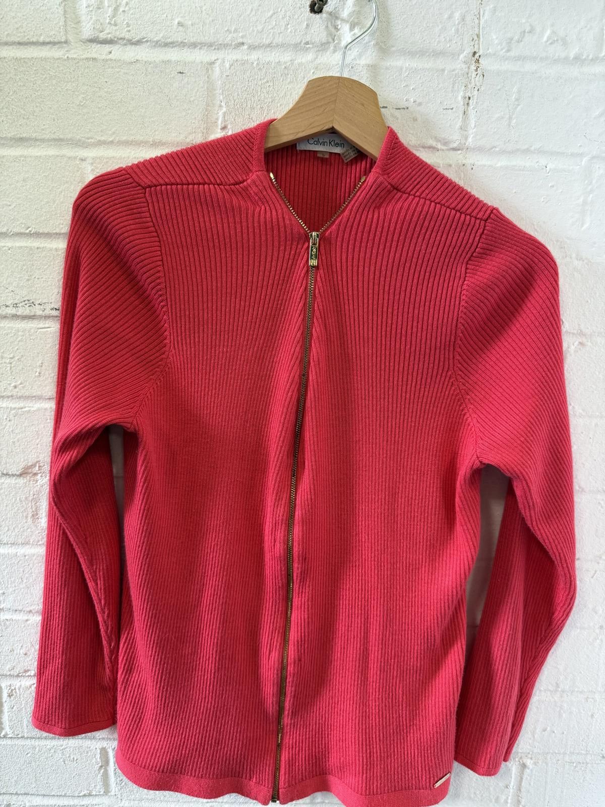 Designer Stylish Ribbed Zip-Up Cardigan in Vibrant Red Size L / US 10 / IT 46 - 1 Thumbnail