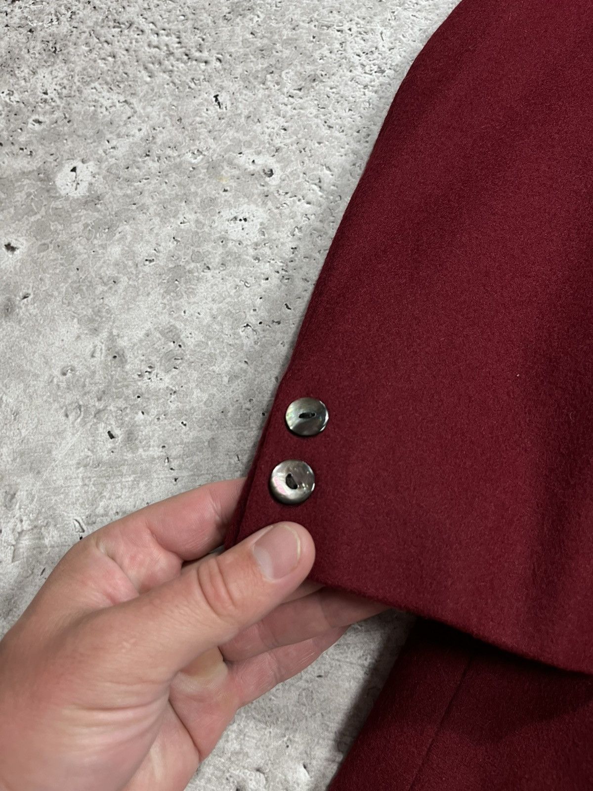 Japanese Brand Vintage Wool Tuxedo Blazer Burgundy Black Shawl Collar Size 42R - 5 Thumbnail