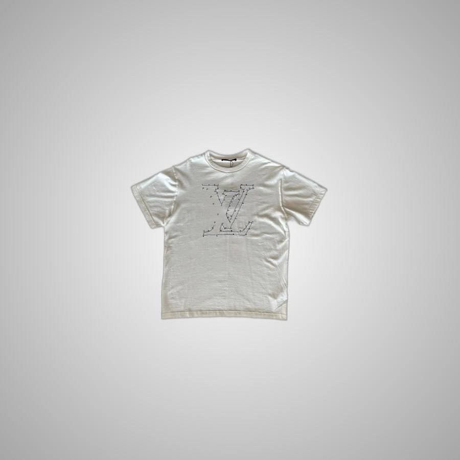 LOUIS VUITTON WHITE & BLUE LV STITCH LOGO T-SHIRT