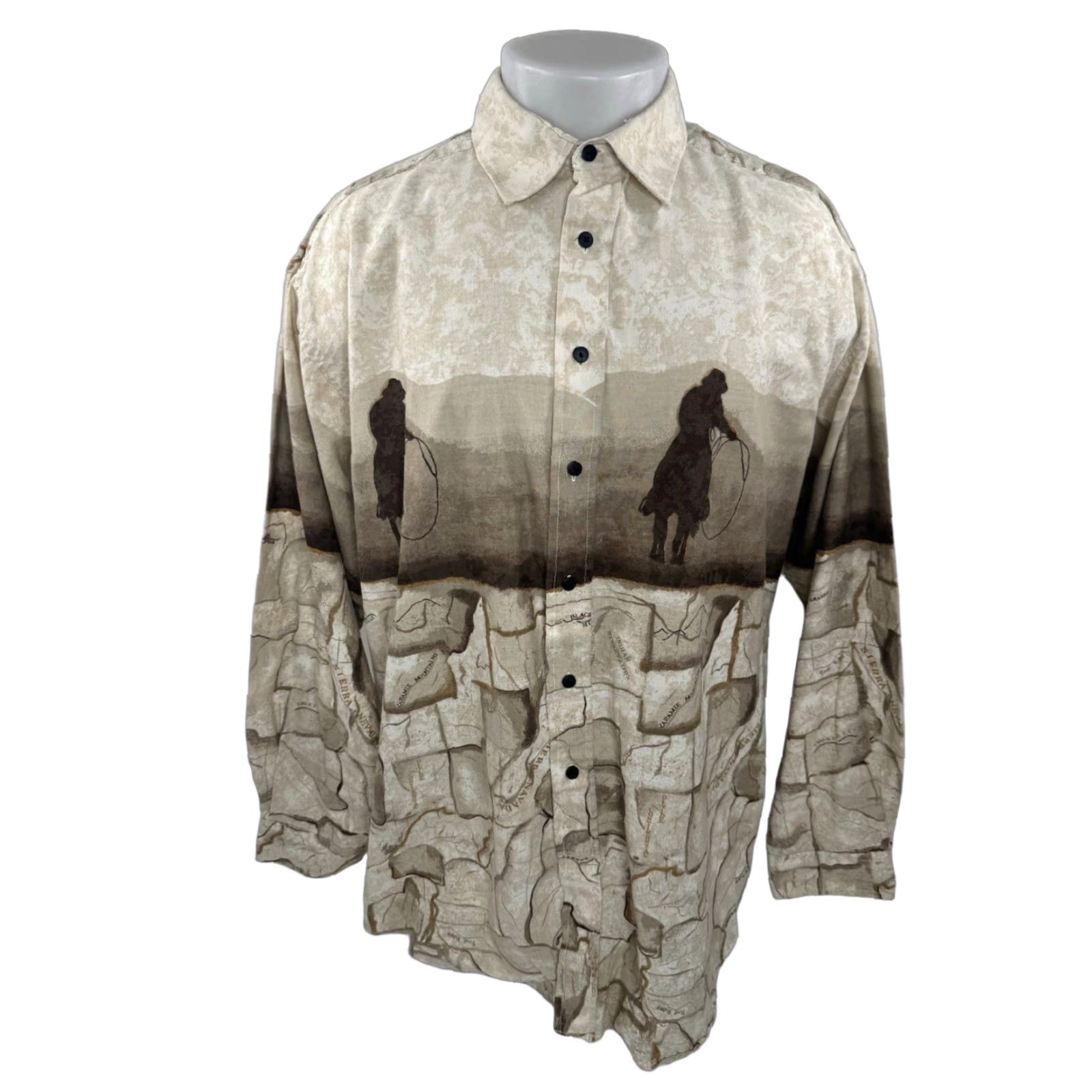 Roper WESTERN PLAINS TRADING Vintage ROPER COWBOY Yellowstone Western XL Shirt Mens Button-Up Long Sleeve Light Brown 90s Theme Size US XL / EU 56 / 4 - 1 Thumbnail