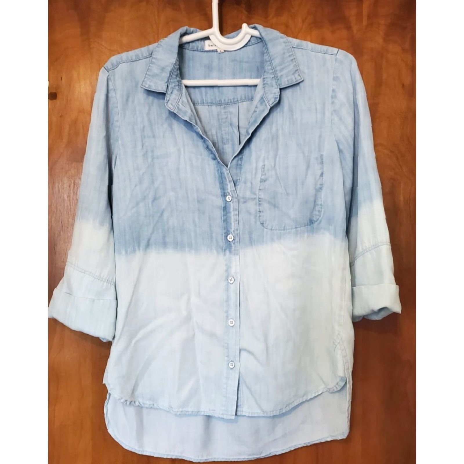VINTAGE Bella Dahl Dip Dyed Tail Button Down Shirt Dipped SMALL Womens Shirt Multicolor Button-Up Tail Dip Dyed 90s?