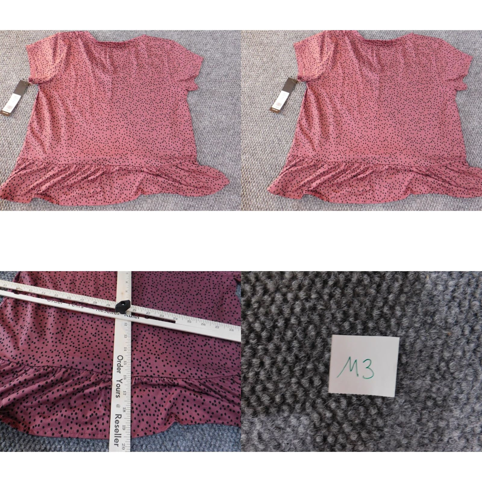 Bcbgmaxazria BCBGMAXAZRIA Blouse Womens Medium Purple Polka Dot Crew Neck Pullover Stretch Peplum Casual Shirt Size M / US 6-8 / IT 42-44 - 8 Thumbnail