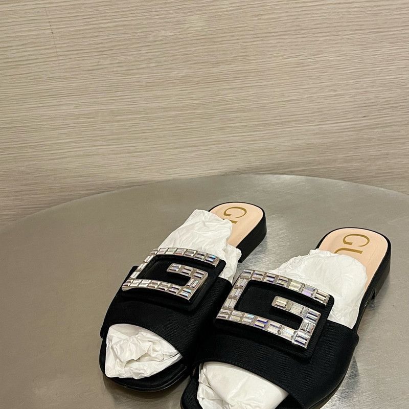 Gucci Crystal GG Logo Black Slide Sandals -