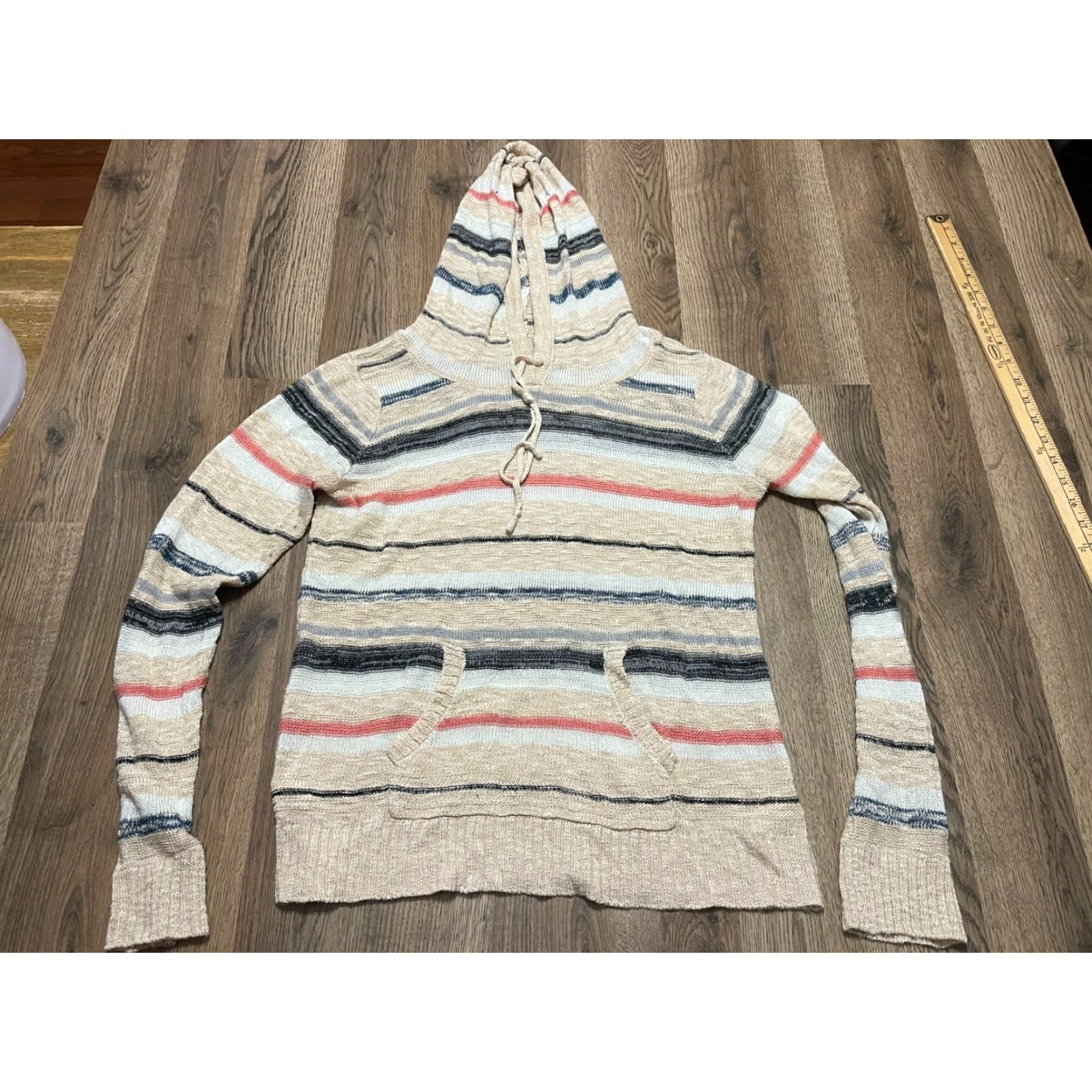Vintage Maurices Hoodie Womens Medium White Black Striped Pullover Drawstring Casual Regular Modern Size M / US 6-8 / IT 42-44 - 2 Thumbnail